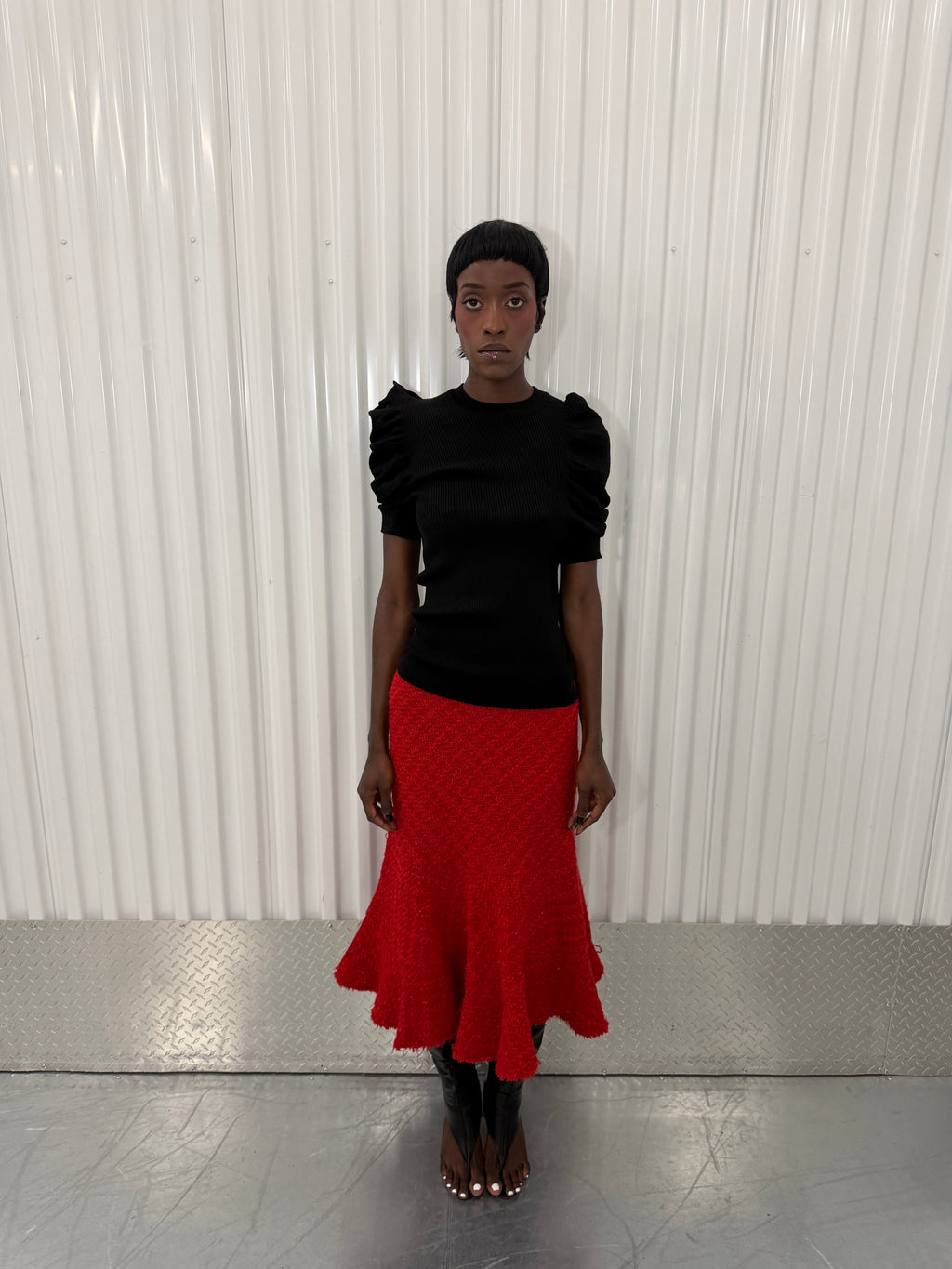 junya wantanabe red tweed skirt