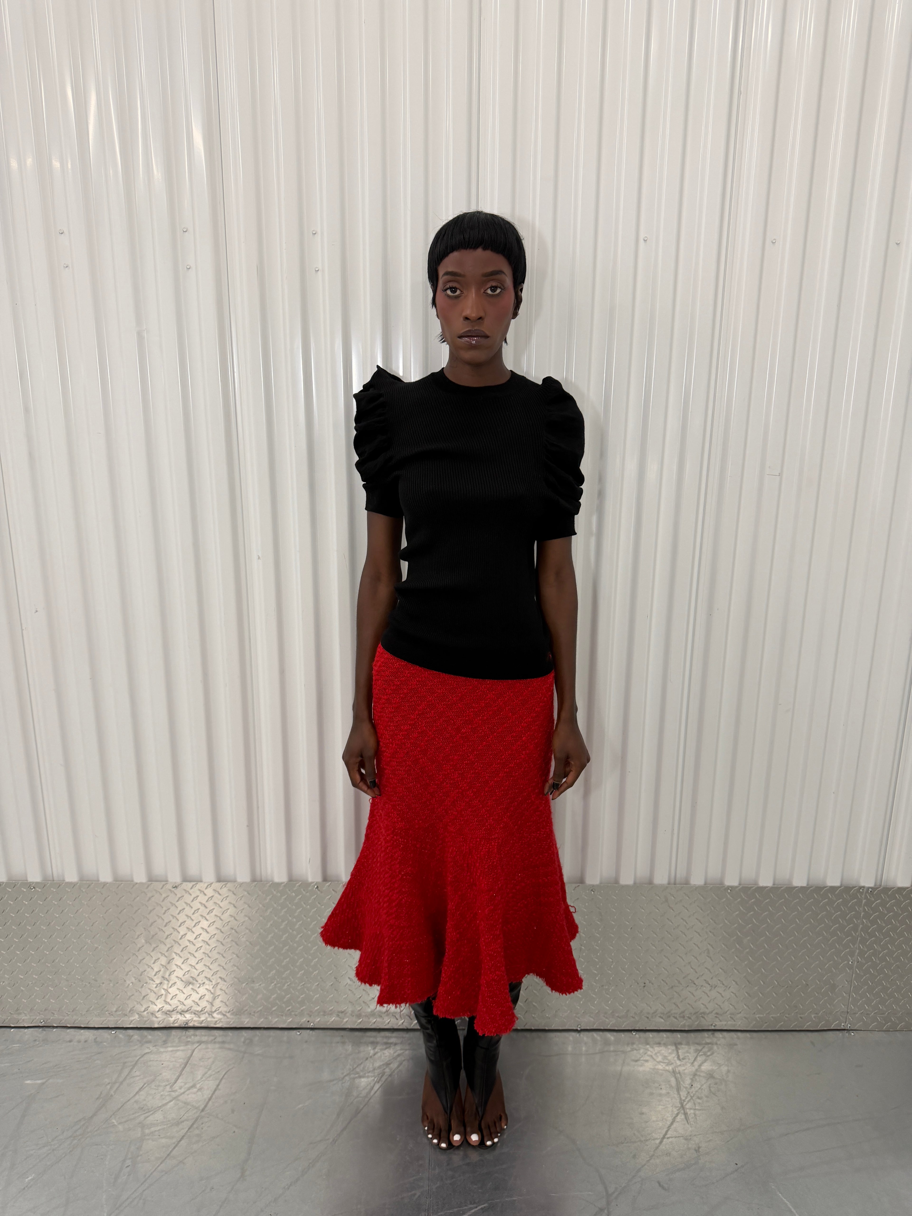 junya wantanabe red tweed skirt