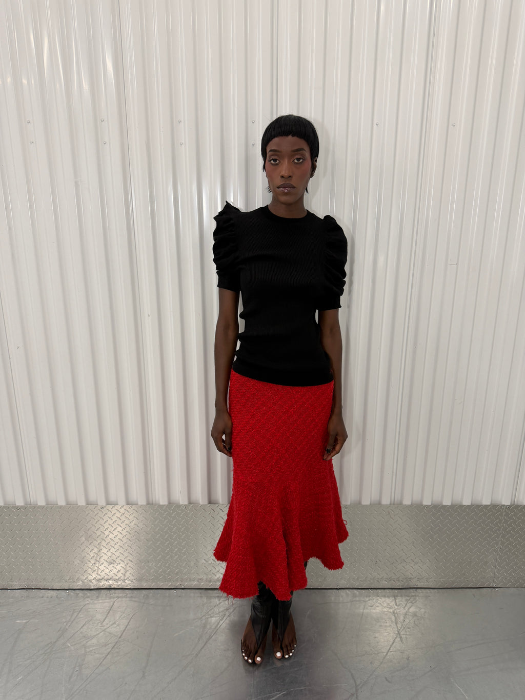 junya wantanabe red tweed skirt