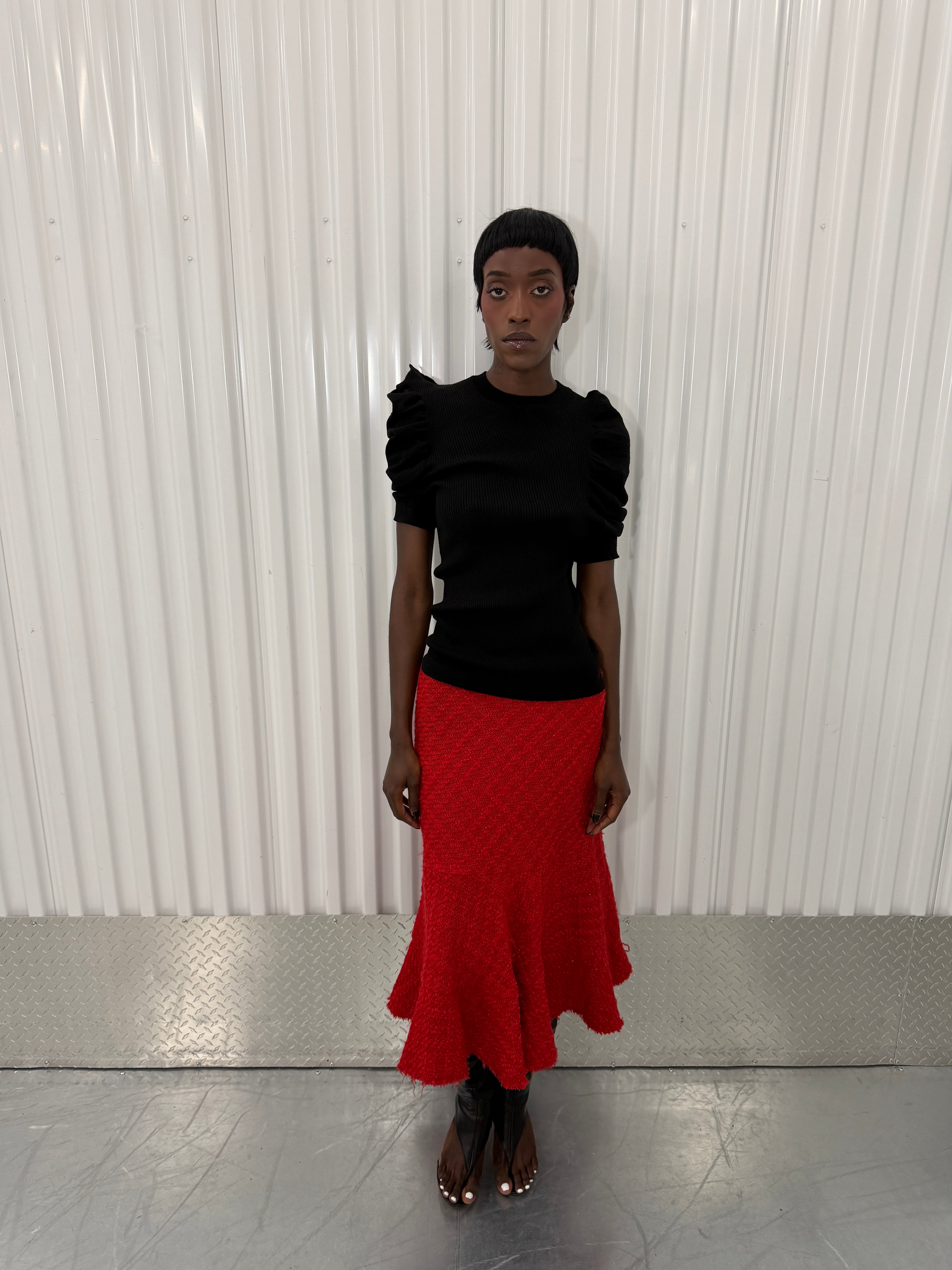 junya wantanabe red tweed skirt