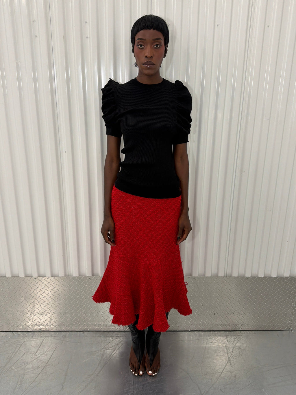junya wantanabe red tweed skirt