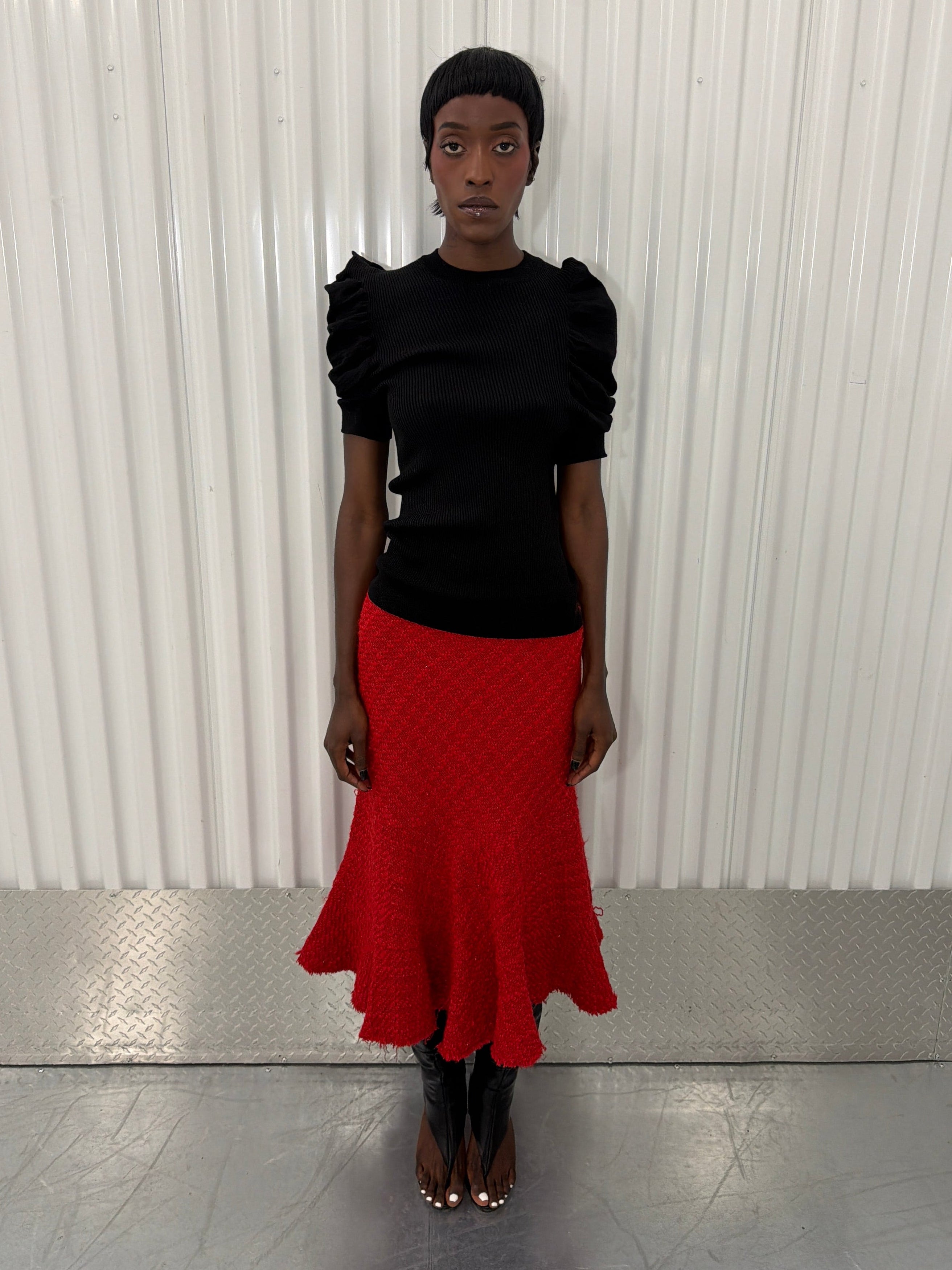 junya wantanabe red tweed skirt
