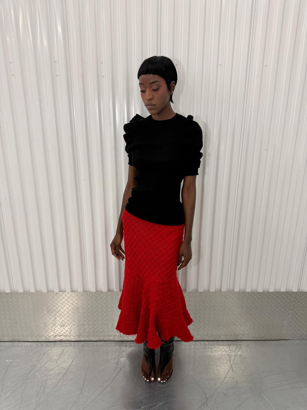 junya wantanabe red tweed skirt