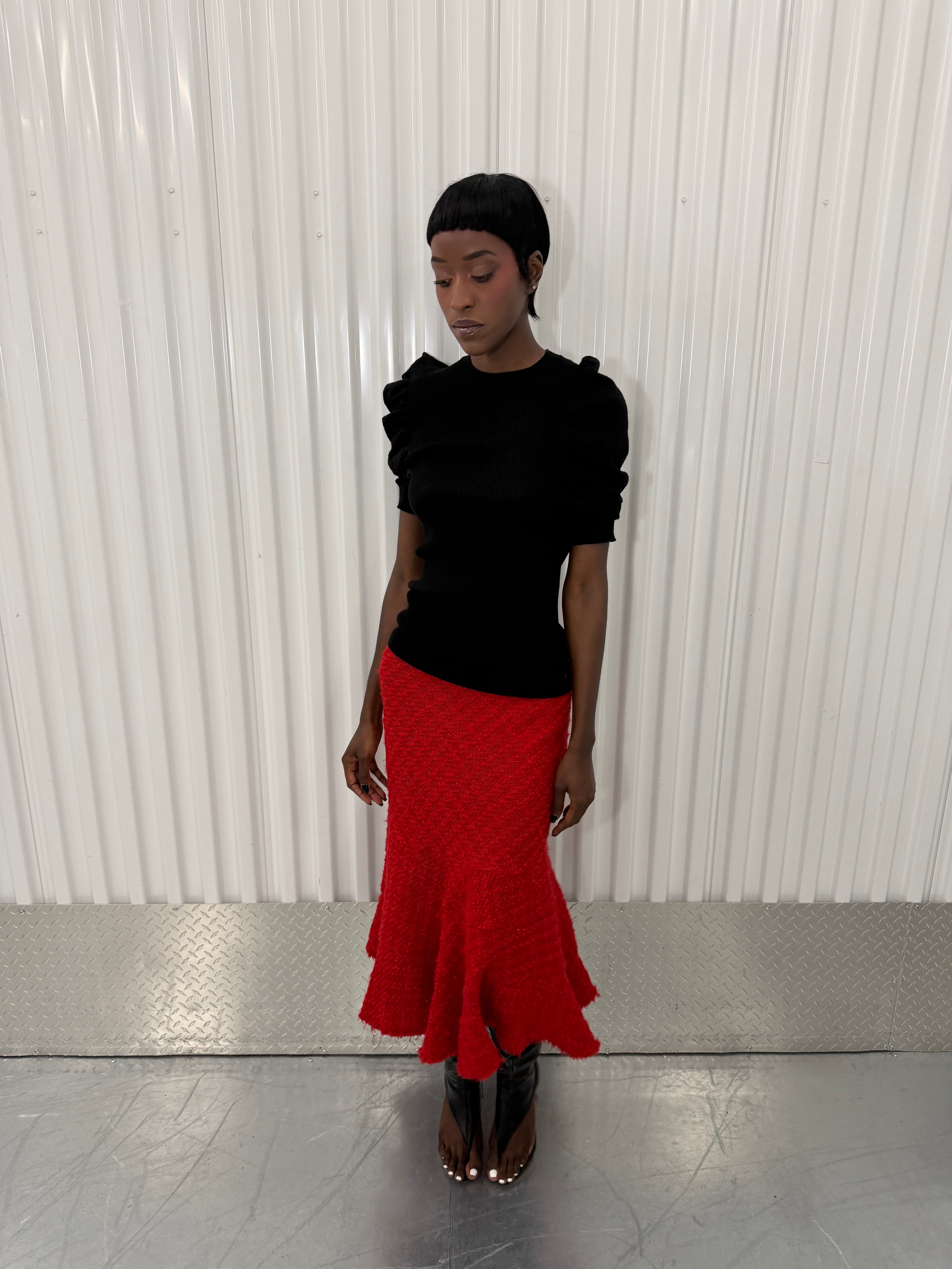 junya wantanabe red tweed skirt