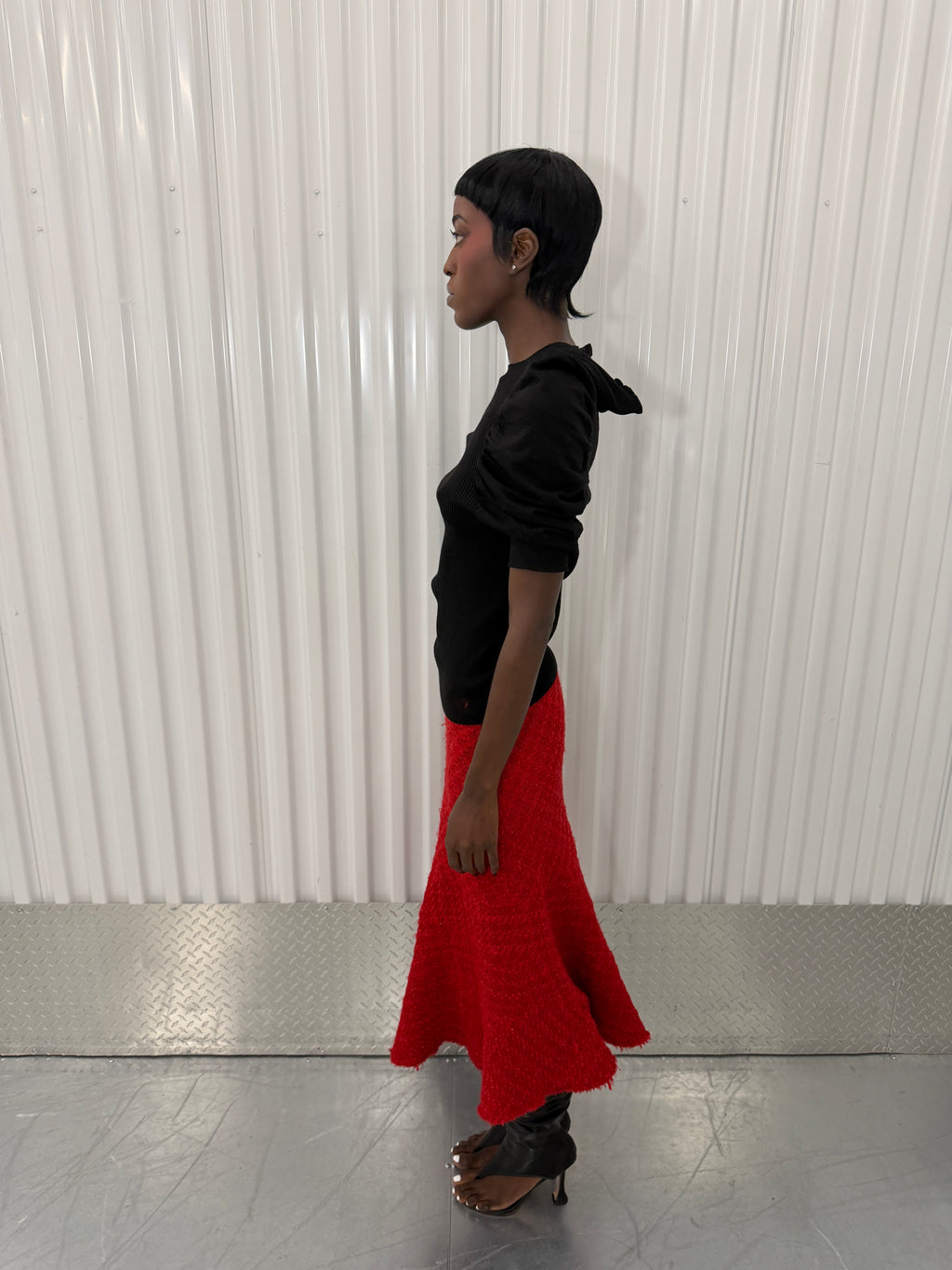 junya wantanabe red tweed skirt