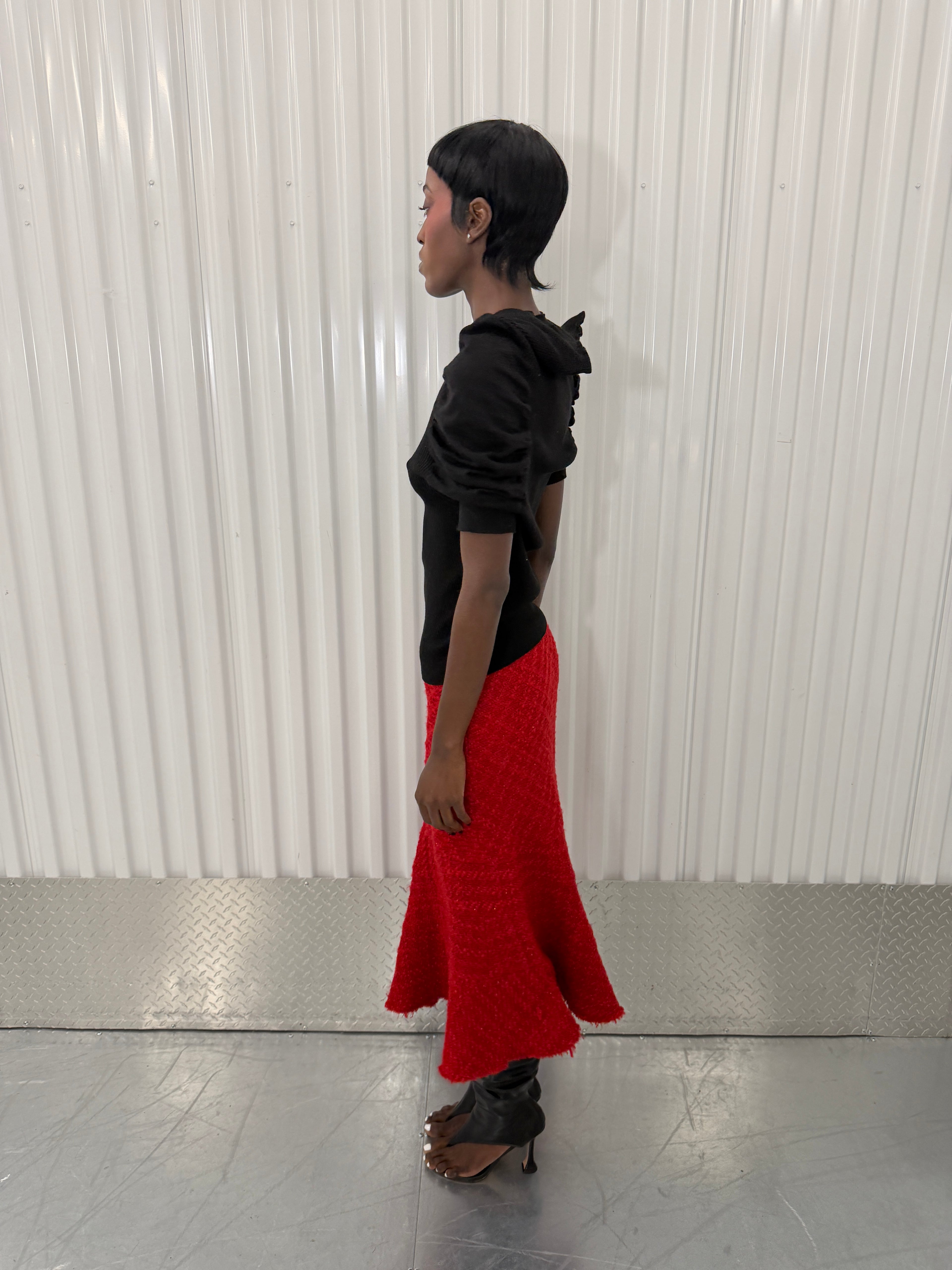 junya wantanabe red tweed skirt