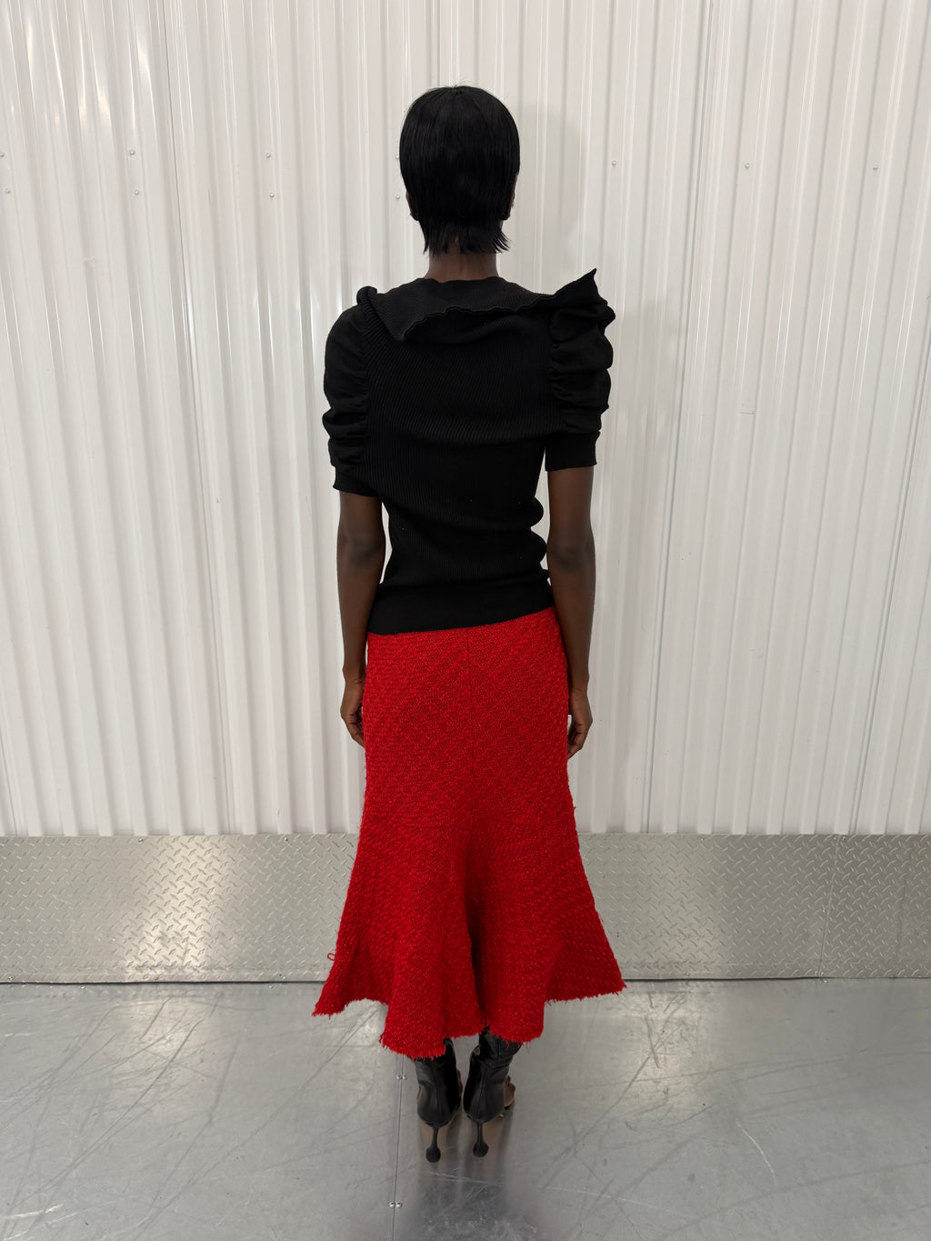 junya wantanabe red tweed skirt
