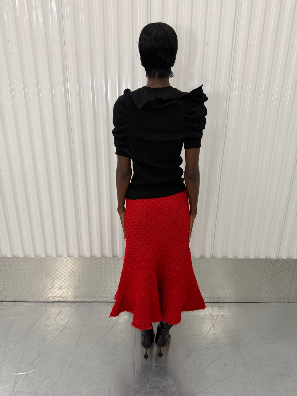 junya wantanabe red tweed skirt