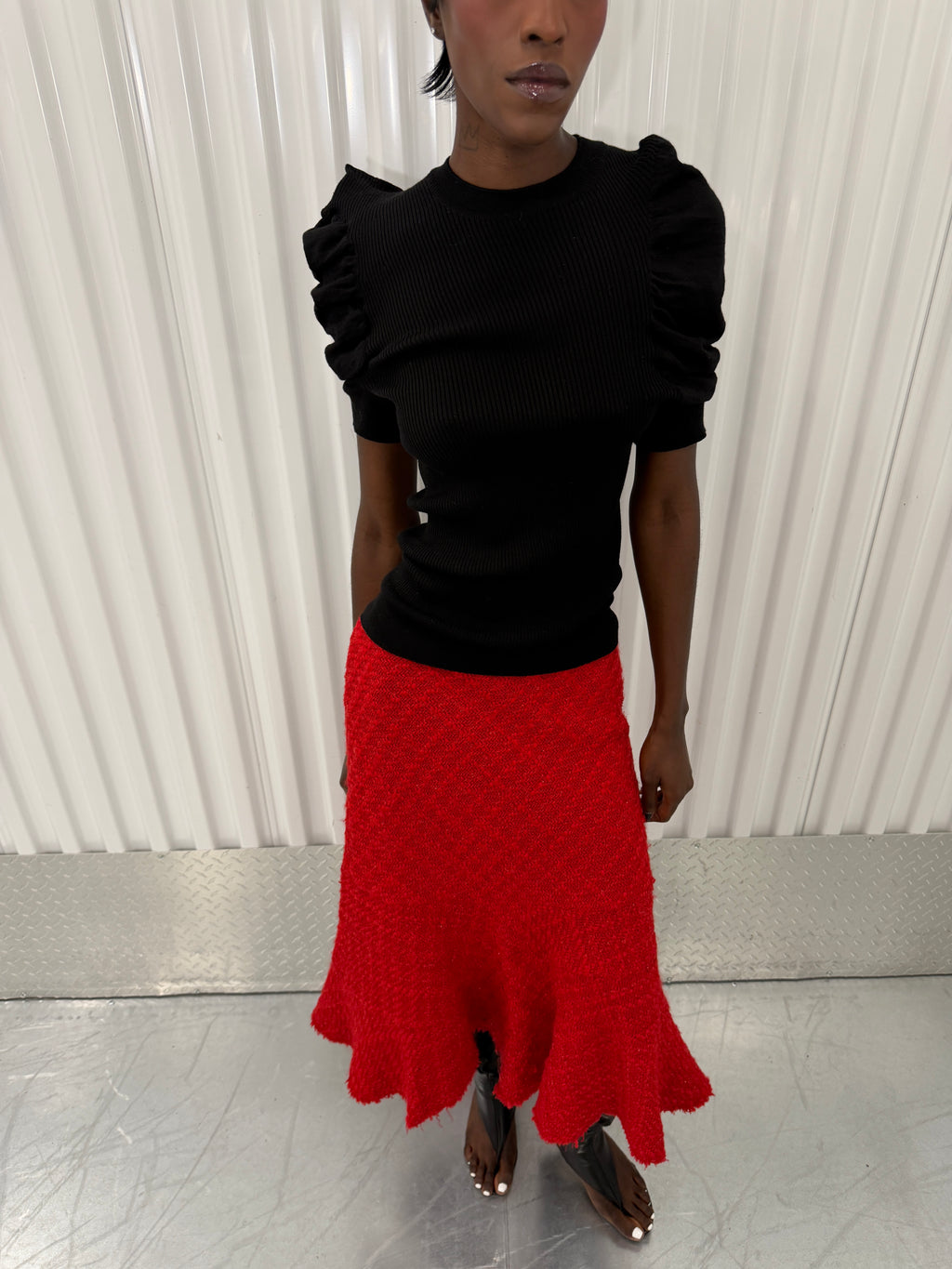 junya wantanabe red tweed skirt