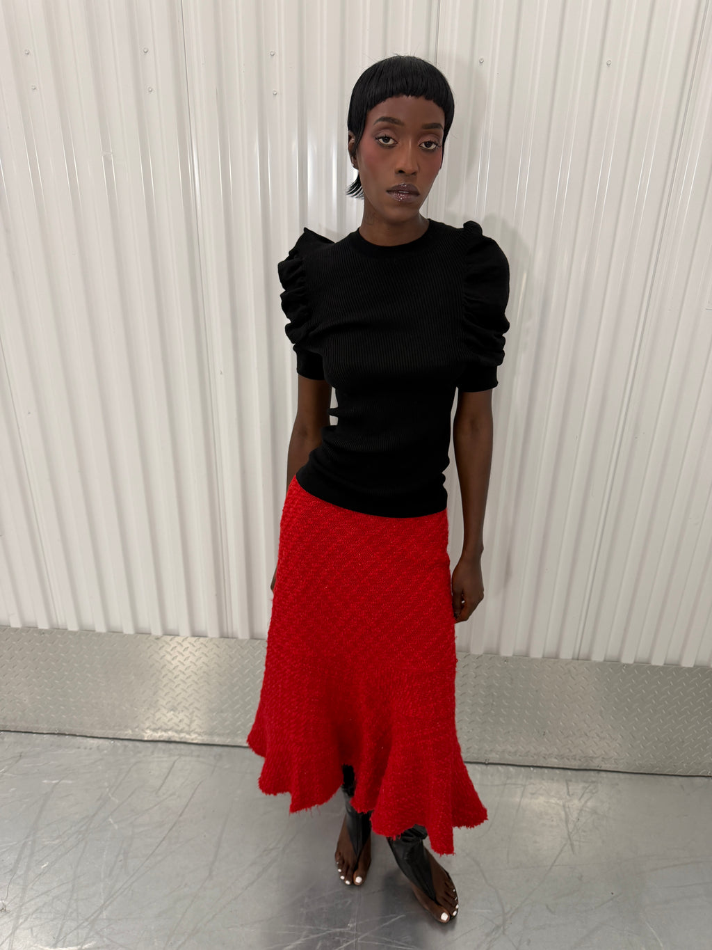 junya wantanabe red tweed skirt