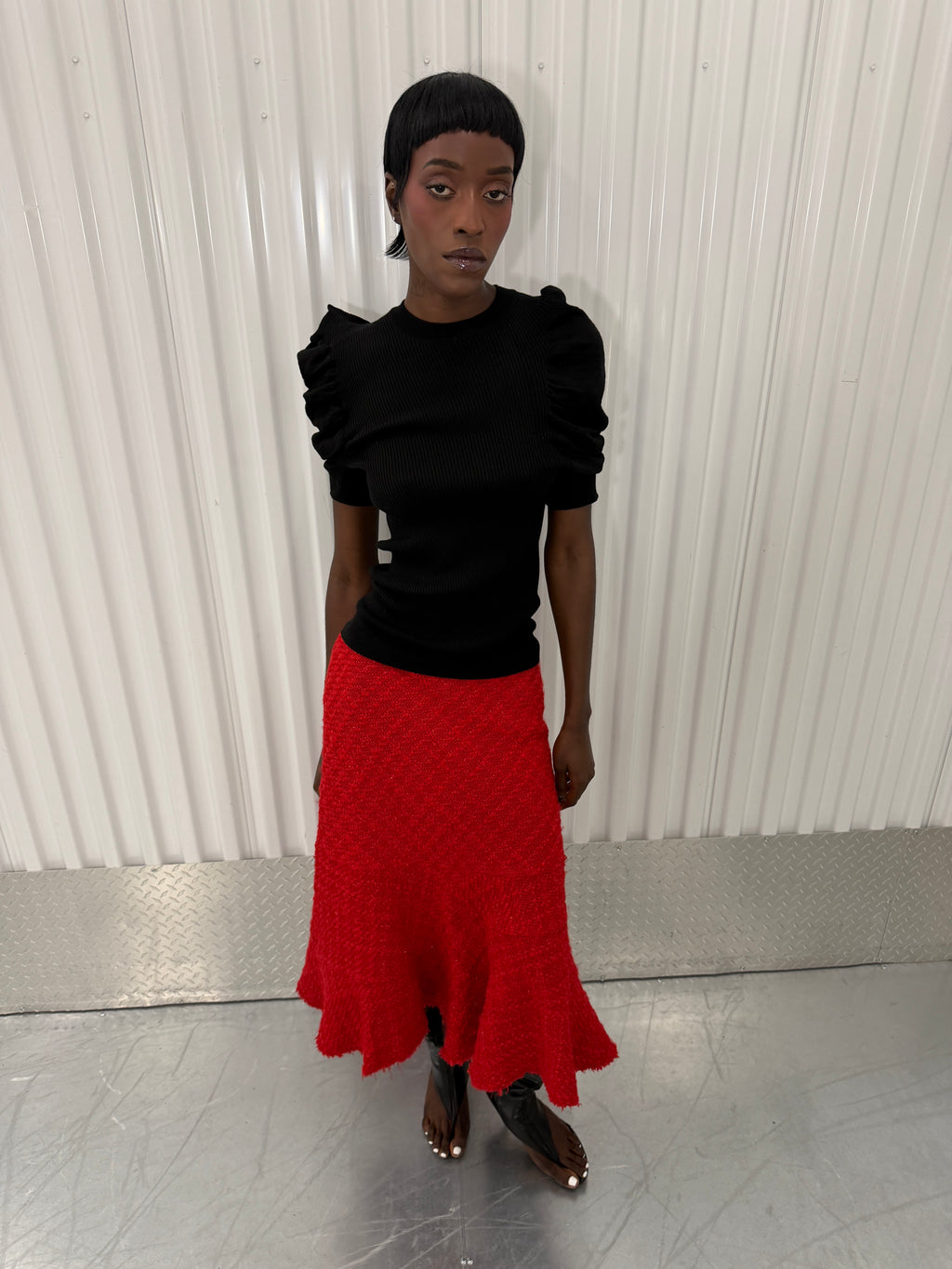 junya wantanabe red tweed skirt