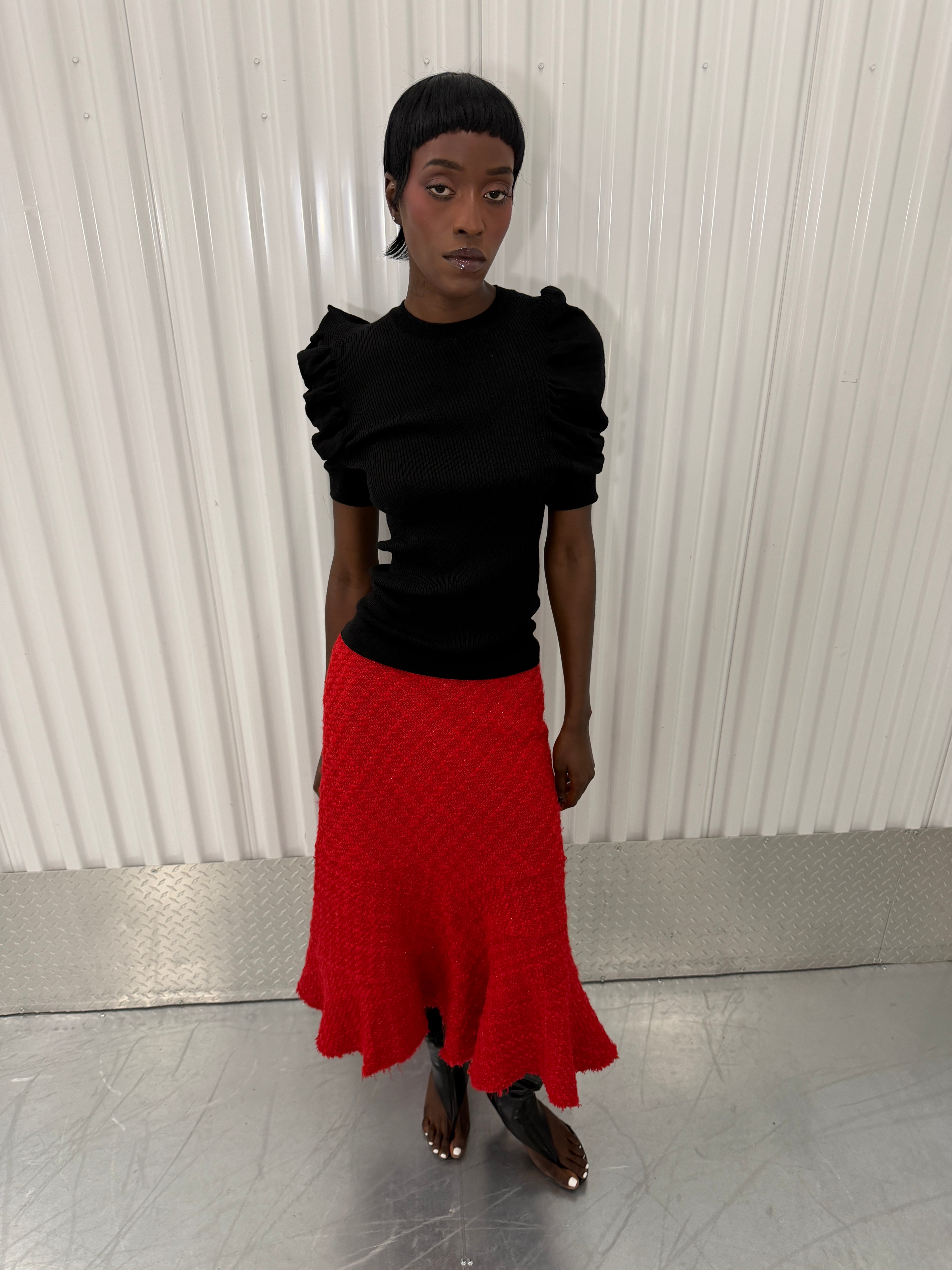 junya wantanabe red tweed skirt