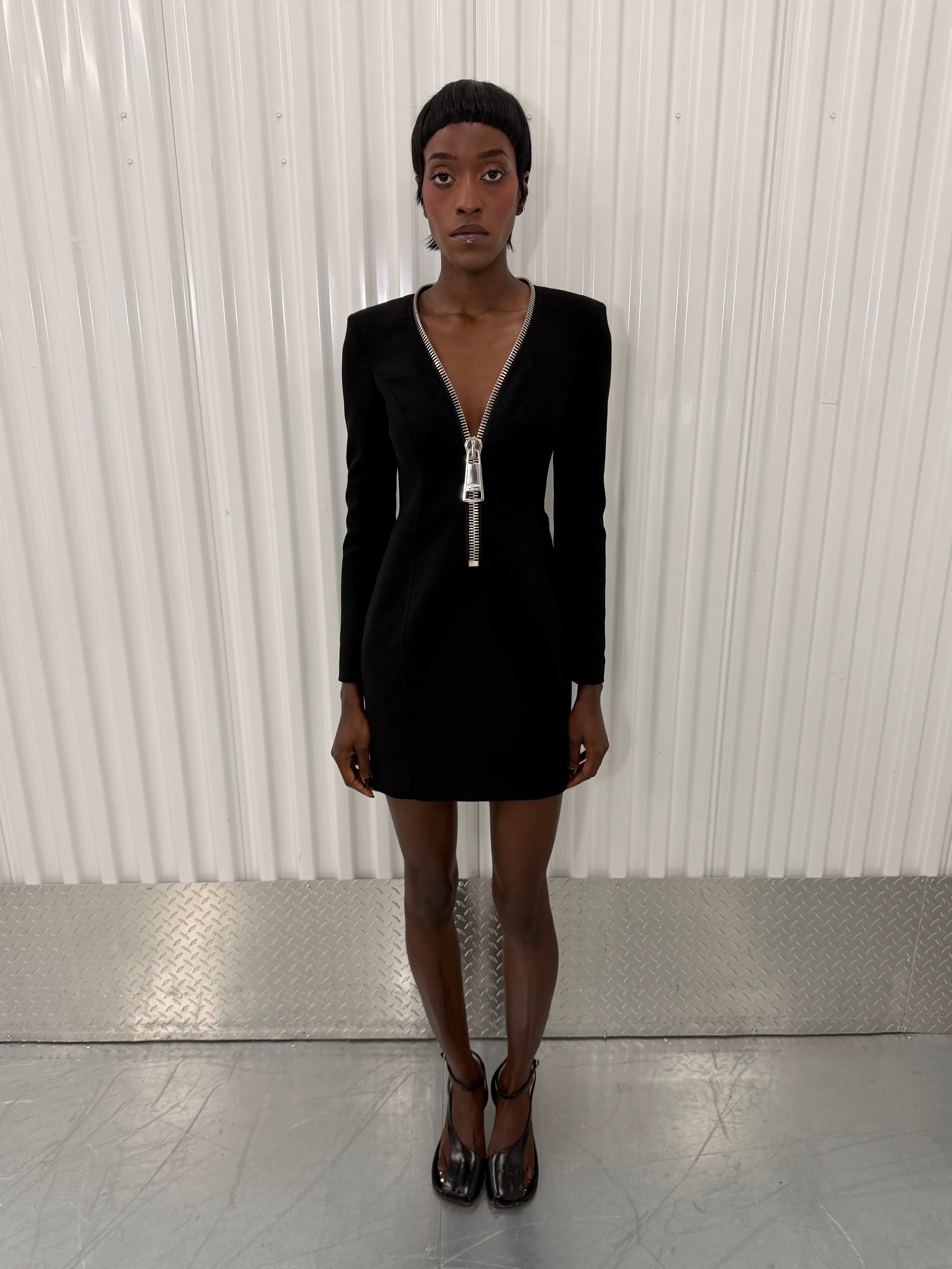 moschino couture black zipper mini dress