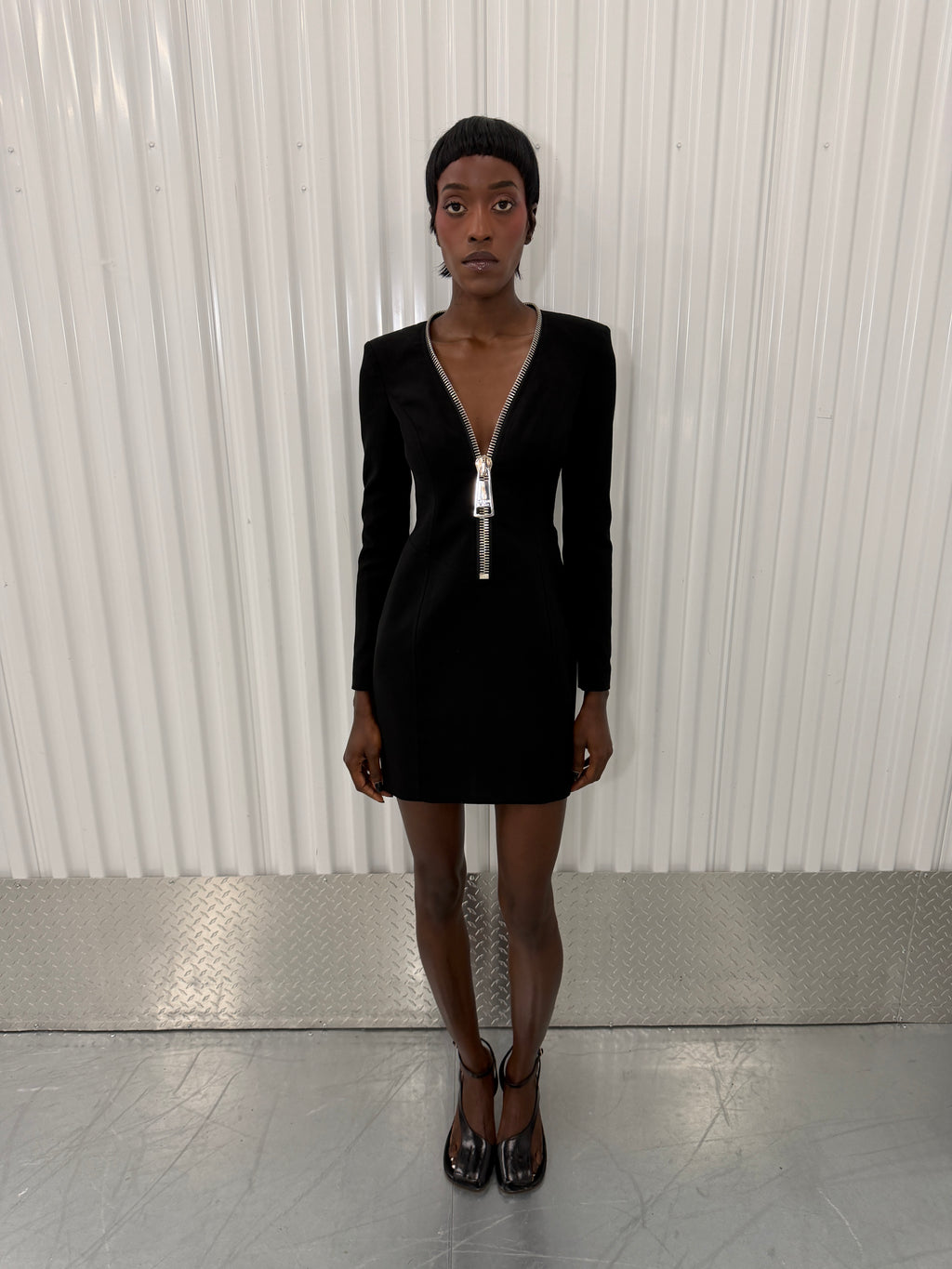 moschino couture black zipper mini dress