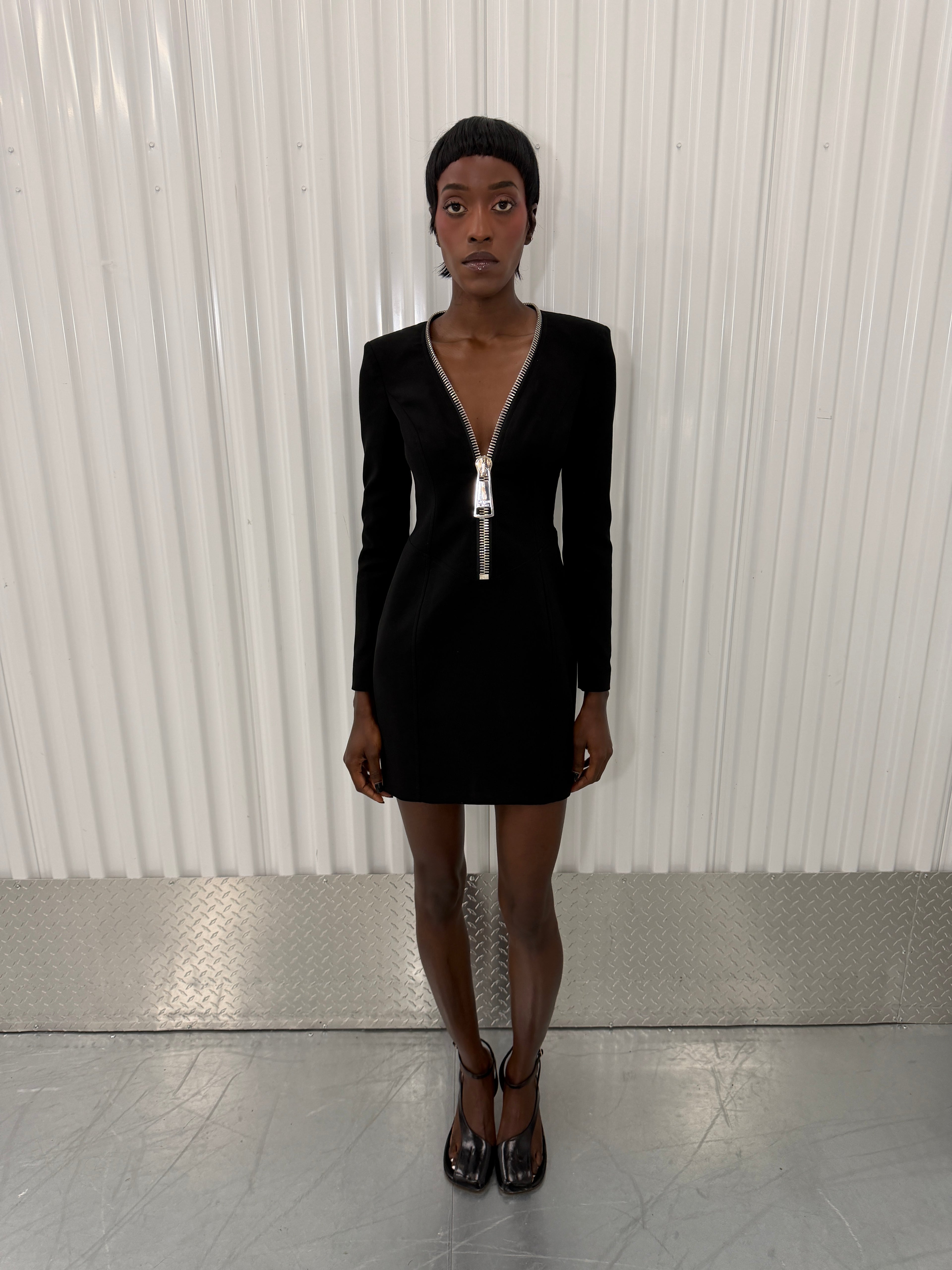 moschino couture black zipper mini dress