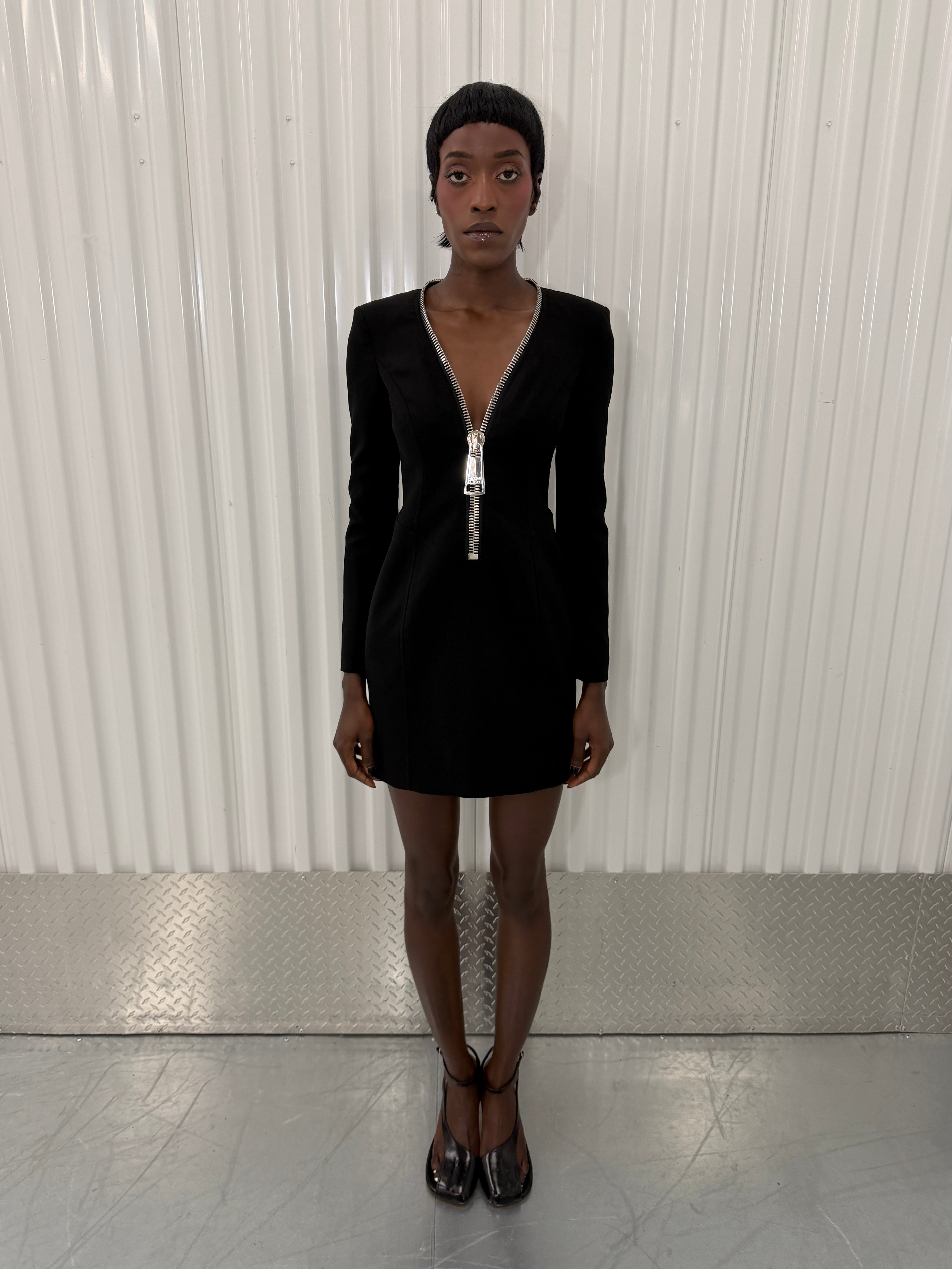 moschino couture black zipper mini dress