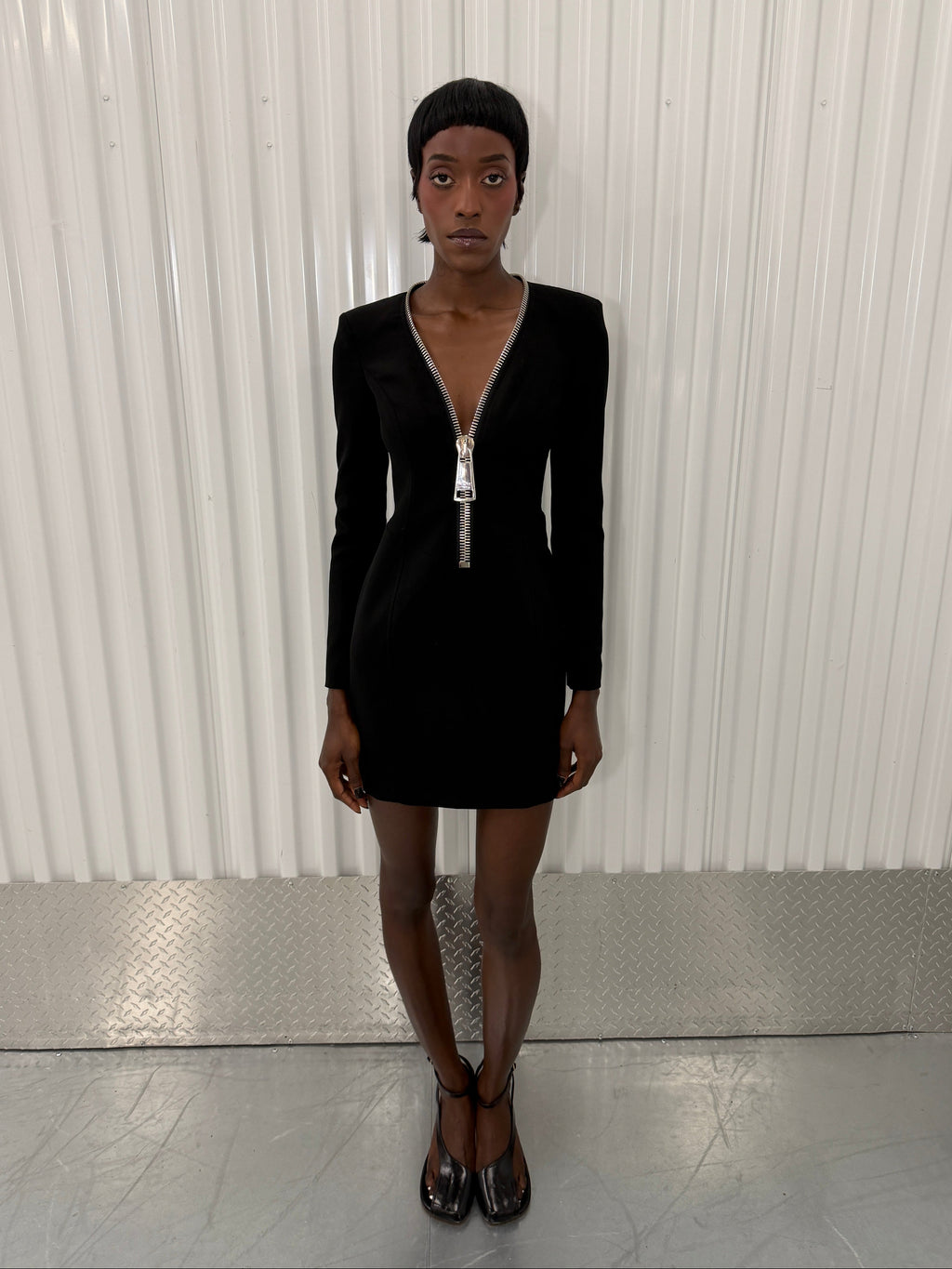 moschino couture black zipper mini dress