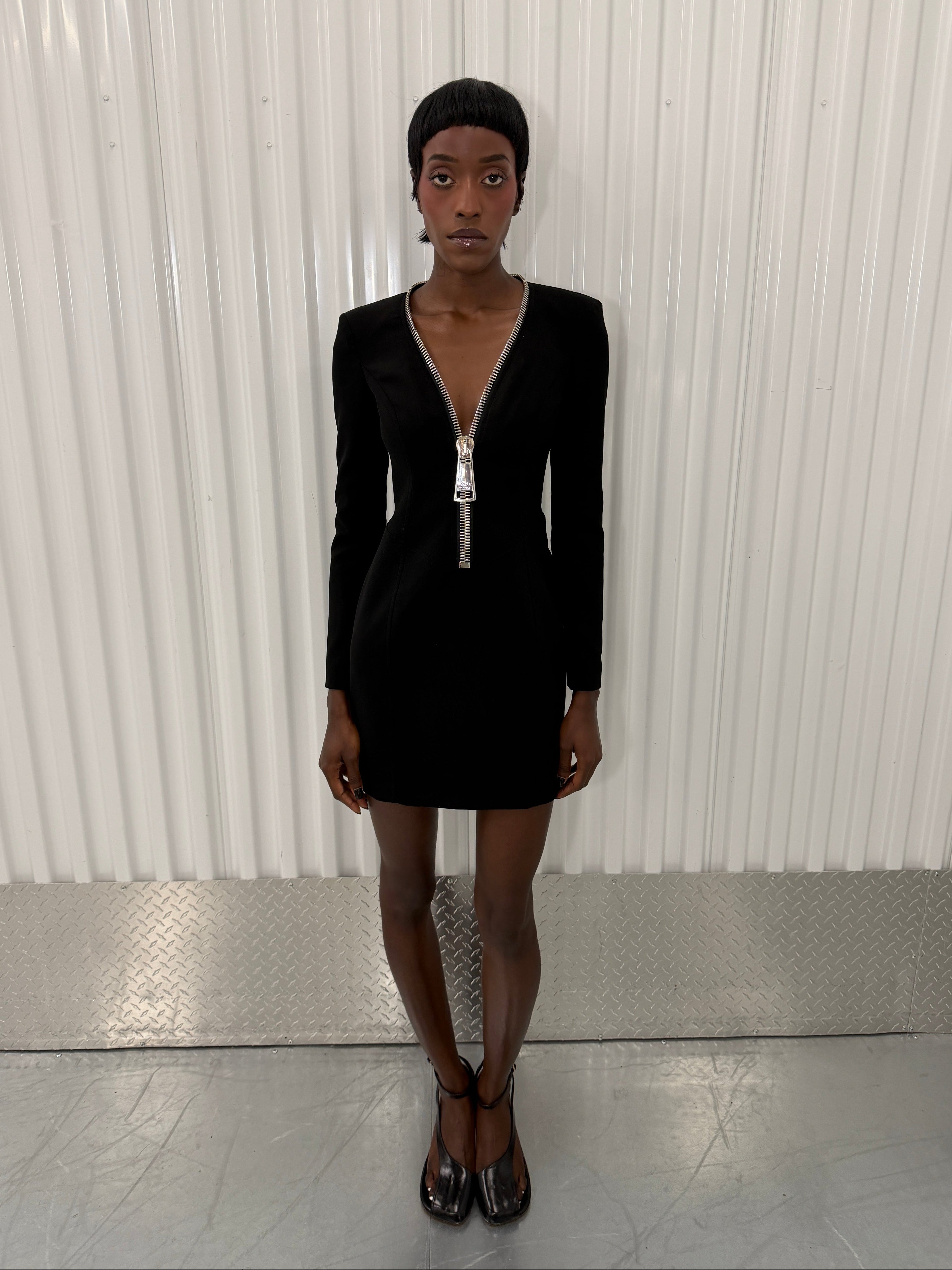 moschino couture black zipper mini dress