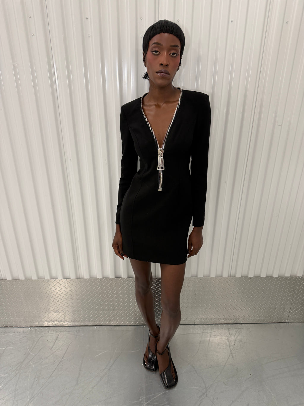 moschino couture black zipper mini dress