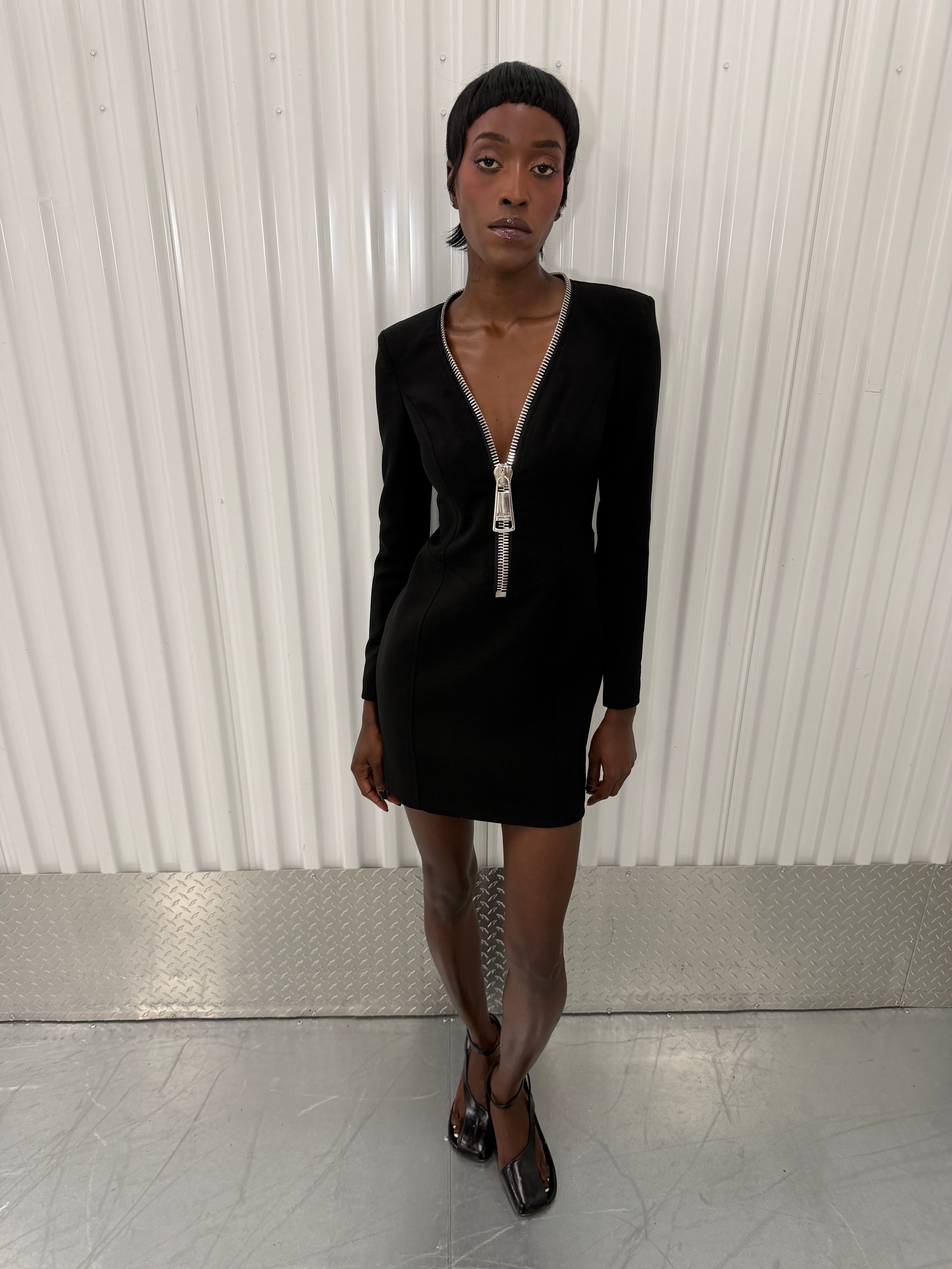 moschino couture black zipper mini dress