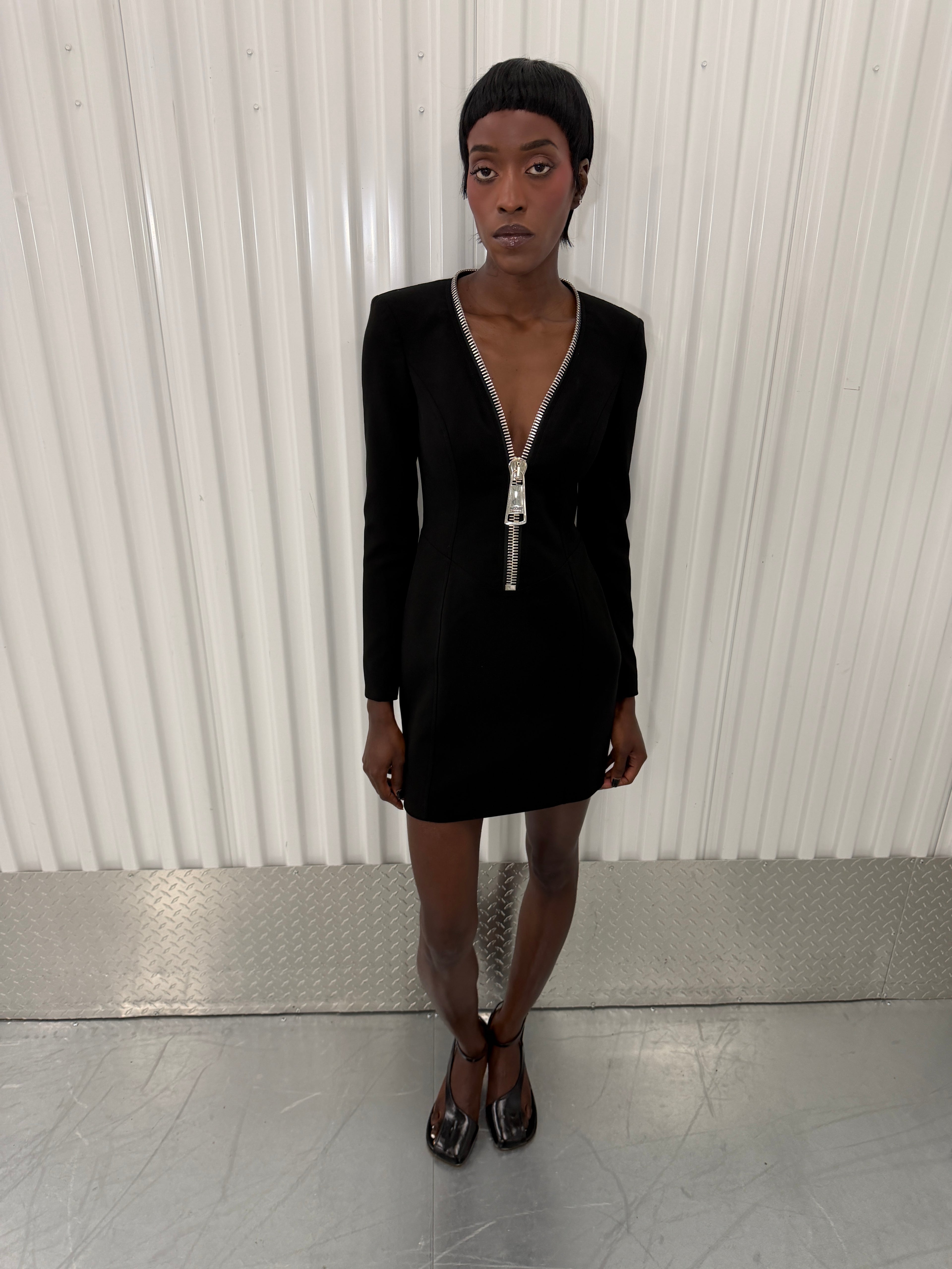 moschino couture black zipper mini dress