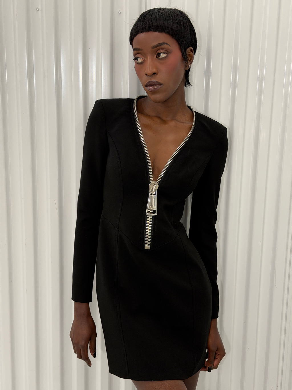 moschino couture black zipper mini dress