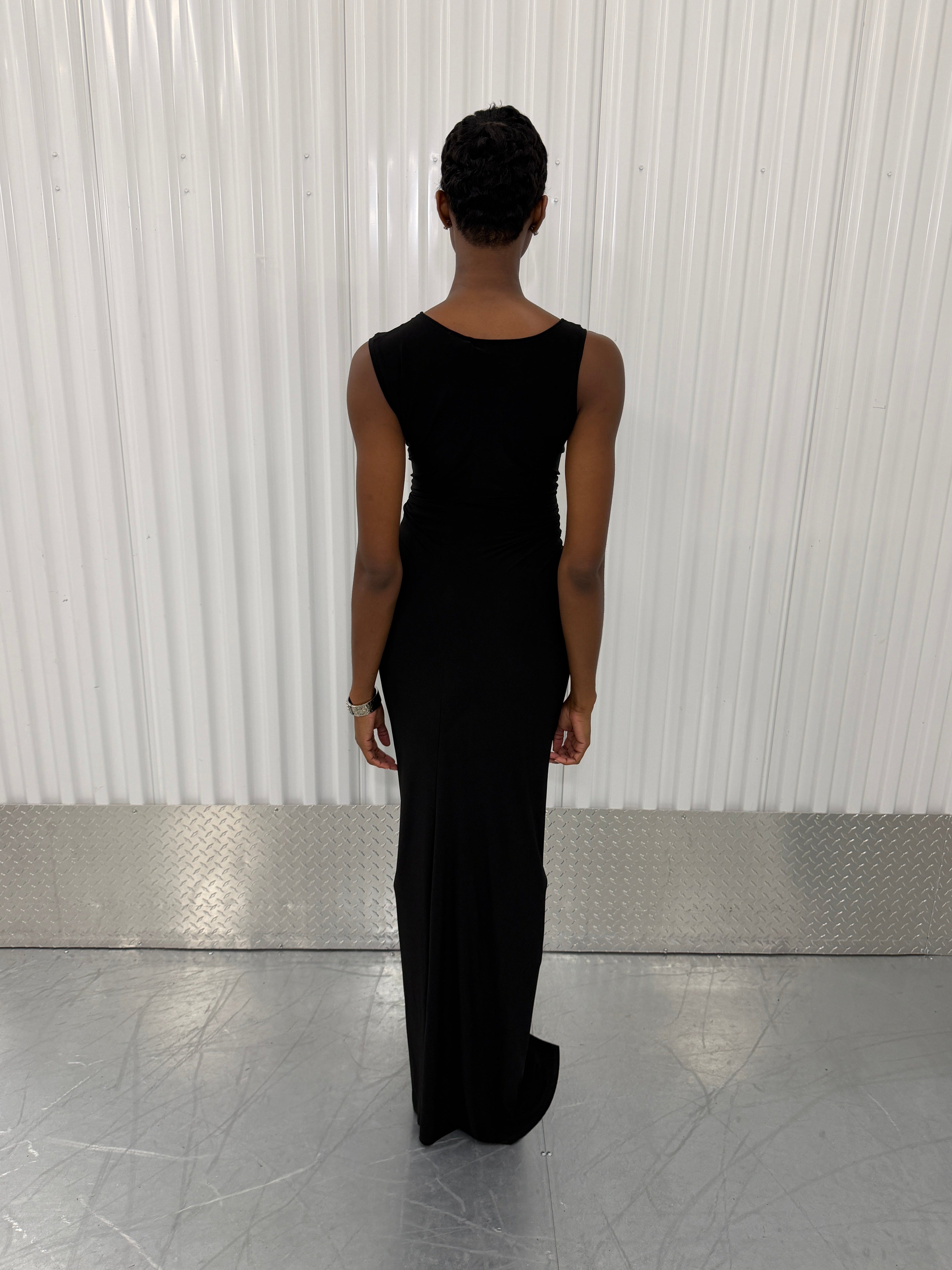 sid neigum gathered belt maxi dress