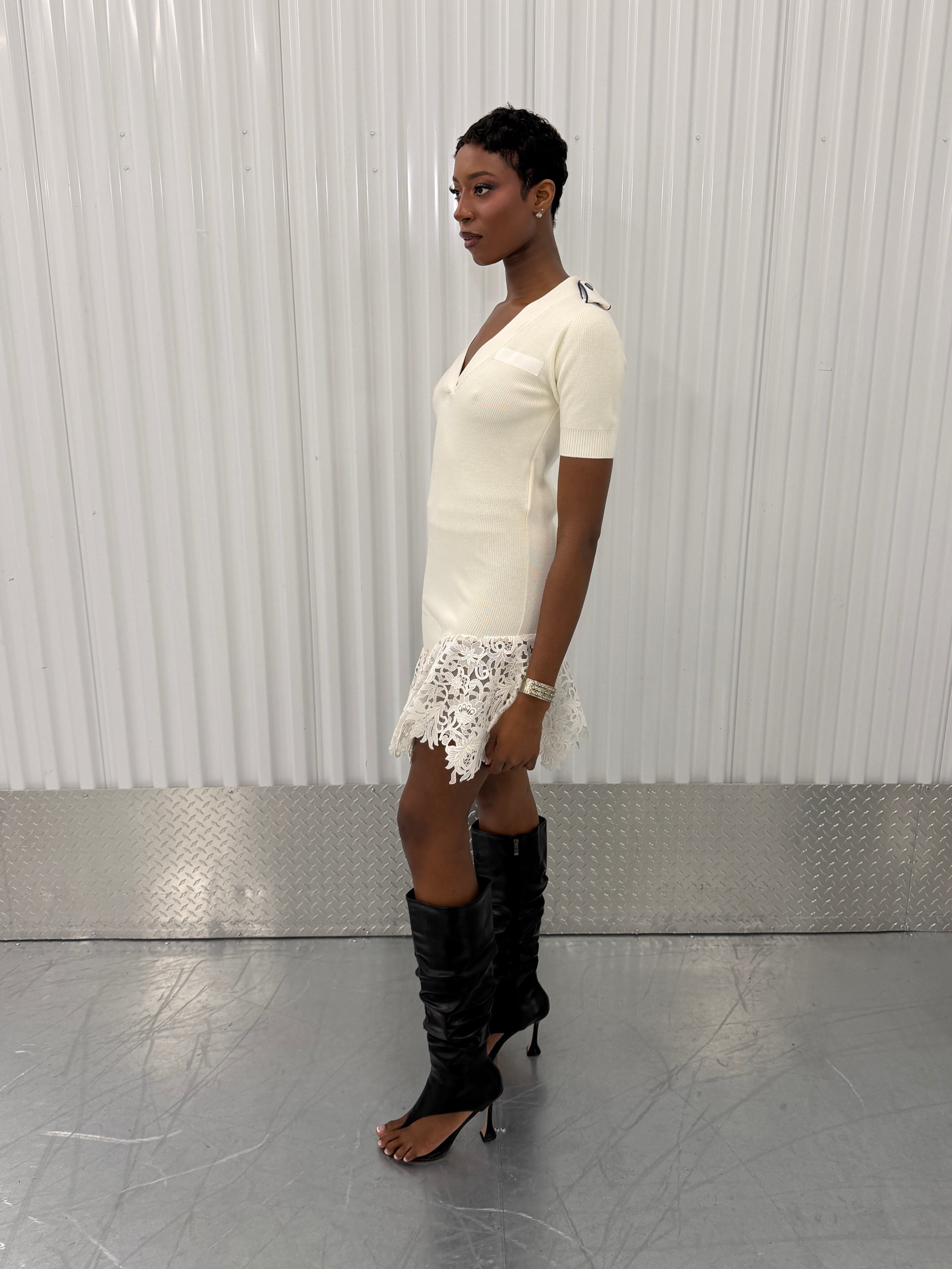 sacai off-white lace knit dress