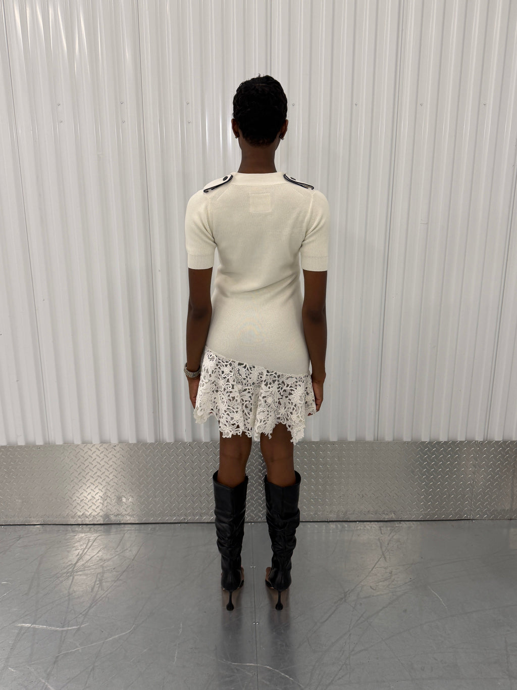 sacai off-white lace knit dress