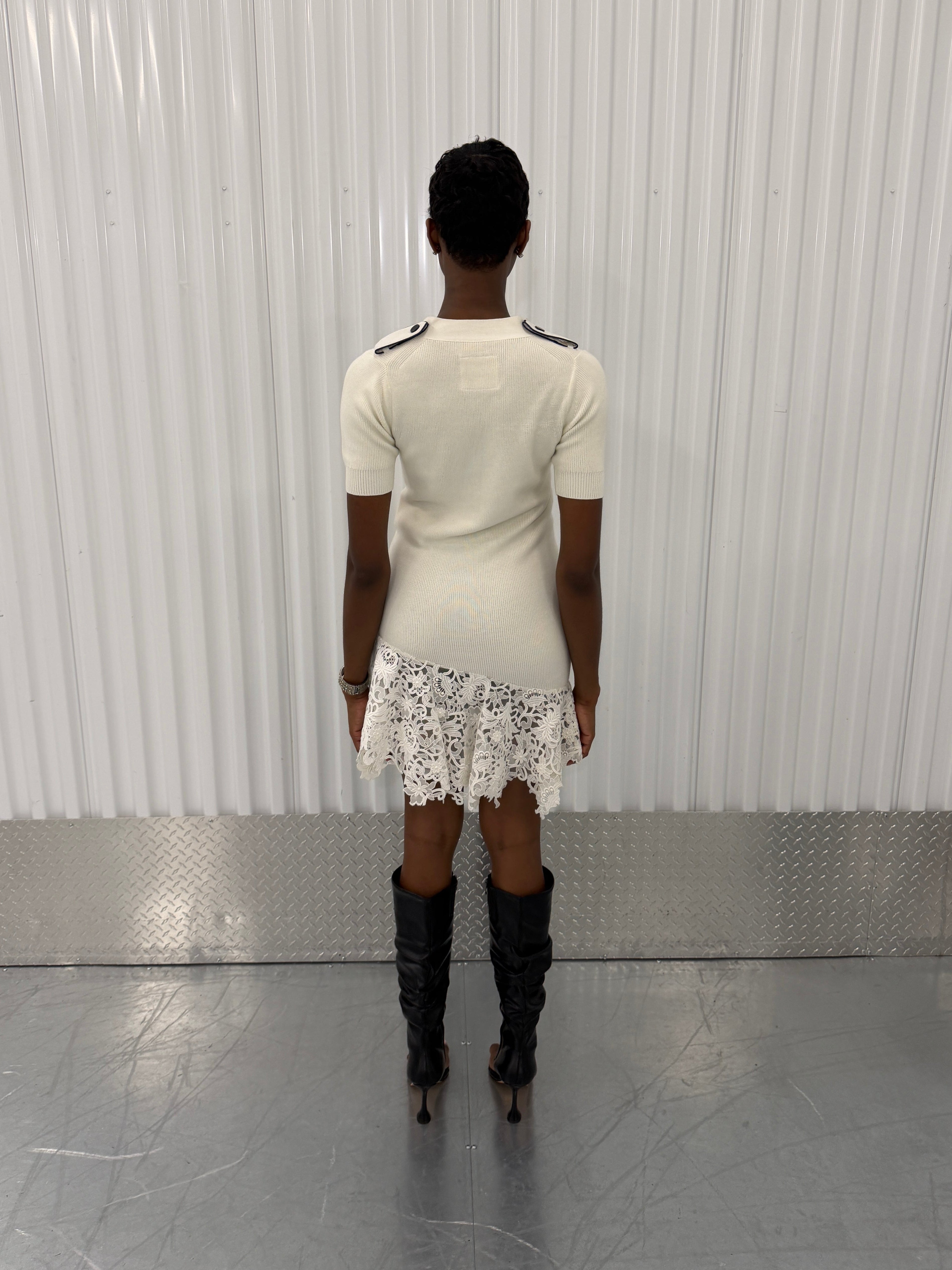sacai off-white lace knit dress