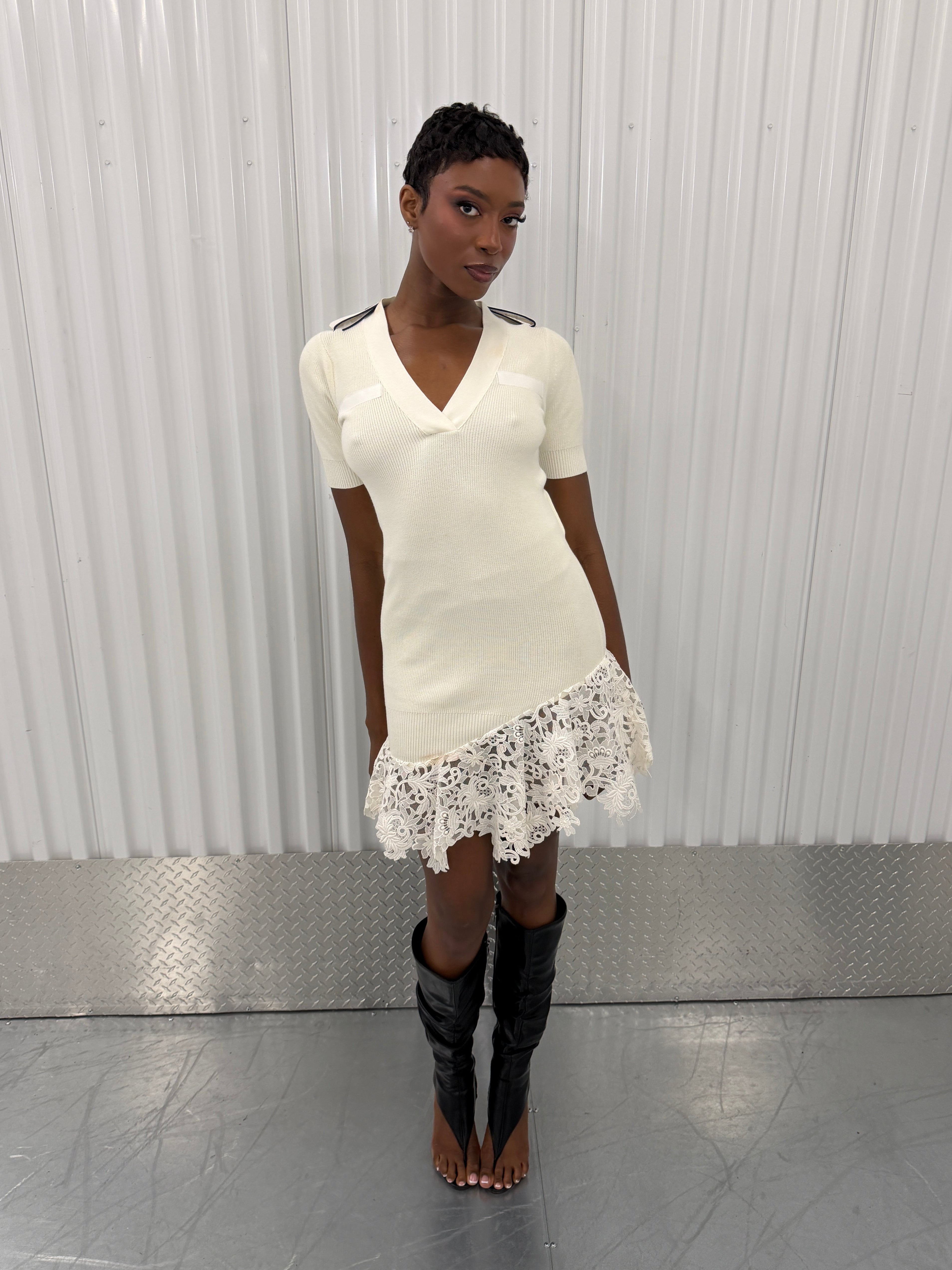 sacai off-white lace knit dress