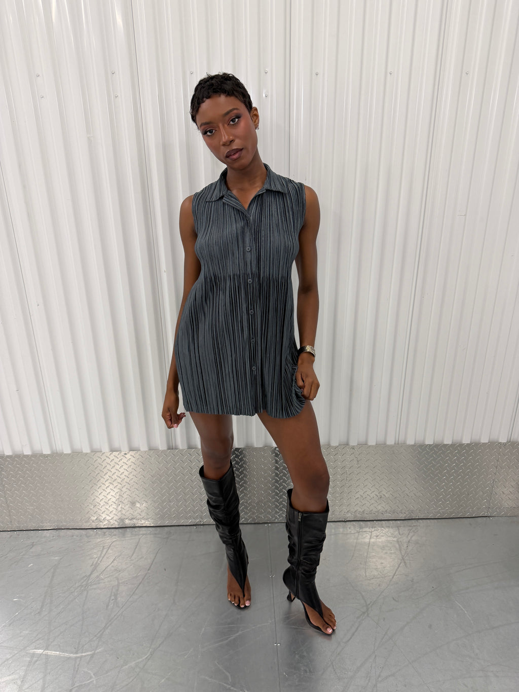 issey miyake button up tshirt dress