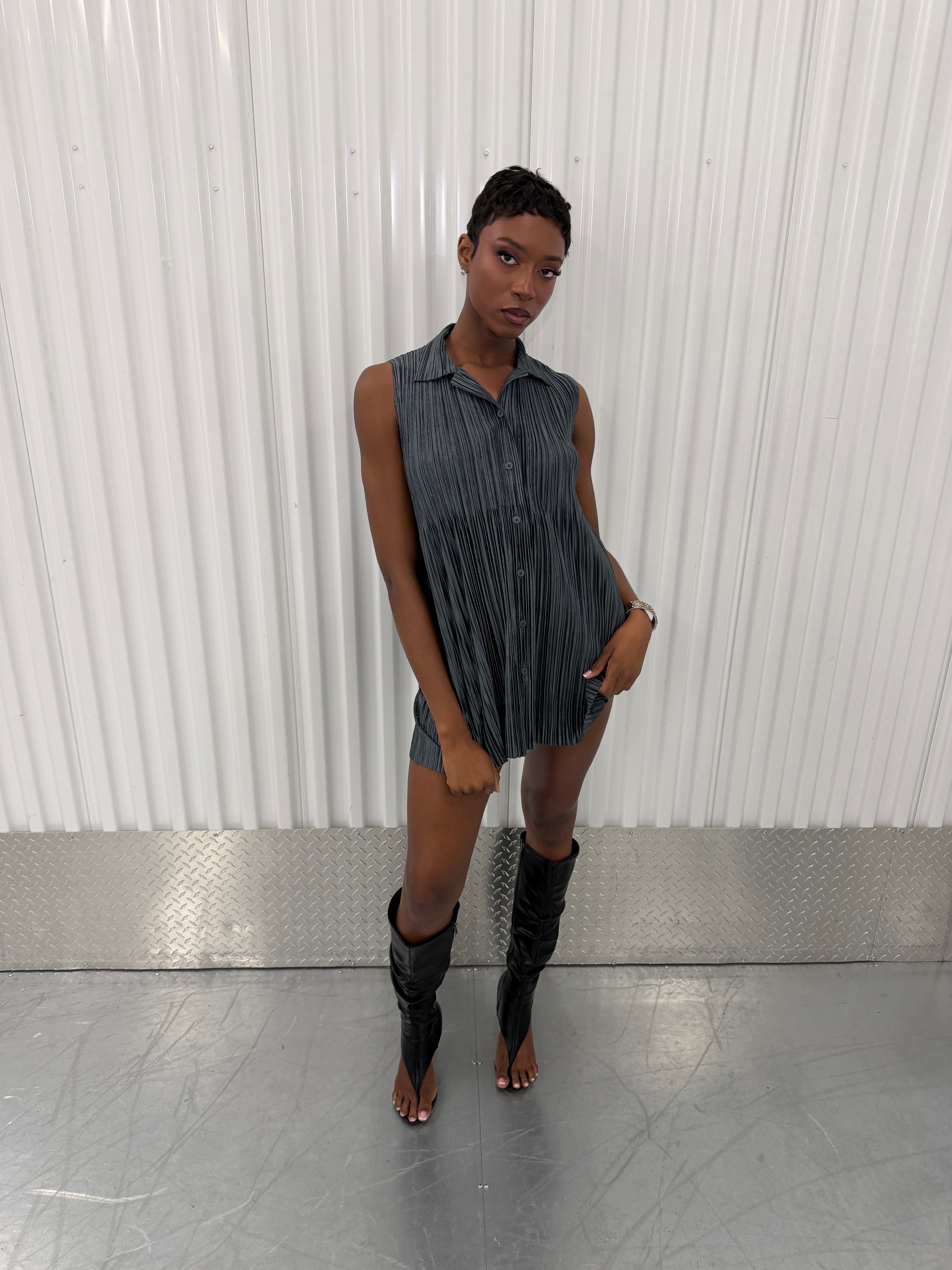 issey miyake button up tshirt dress
