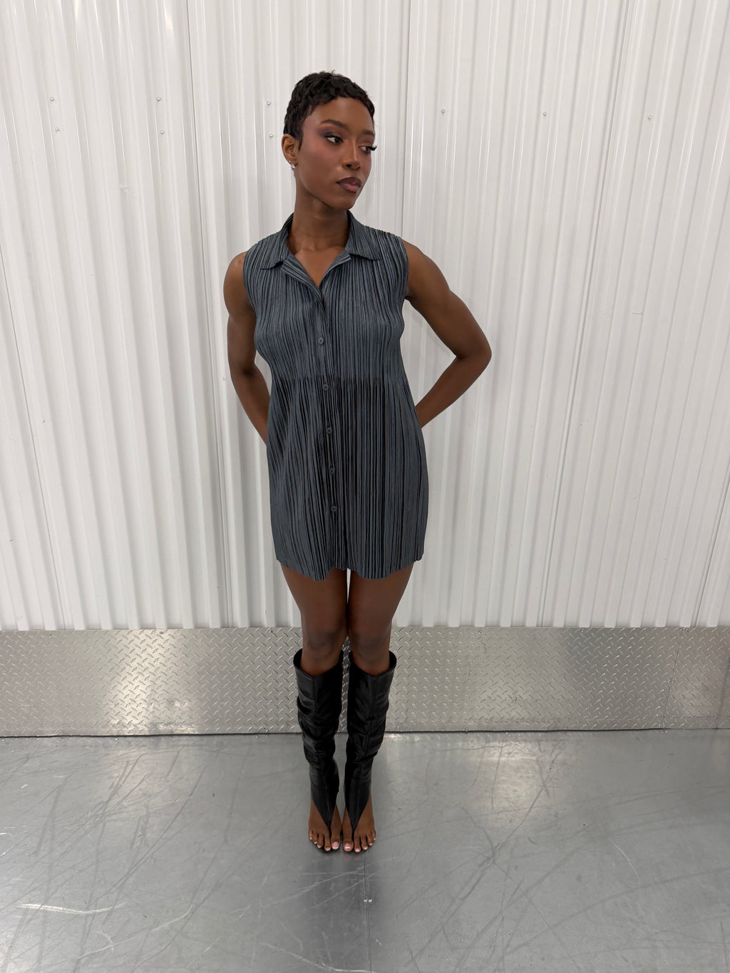 issey miyake button up tshirt dress