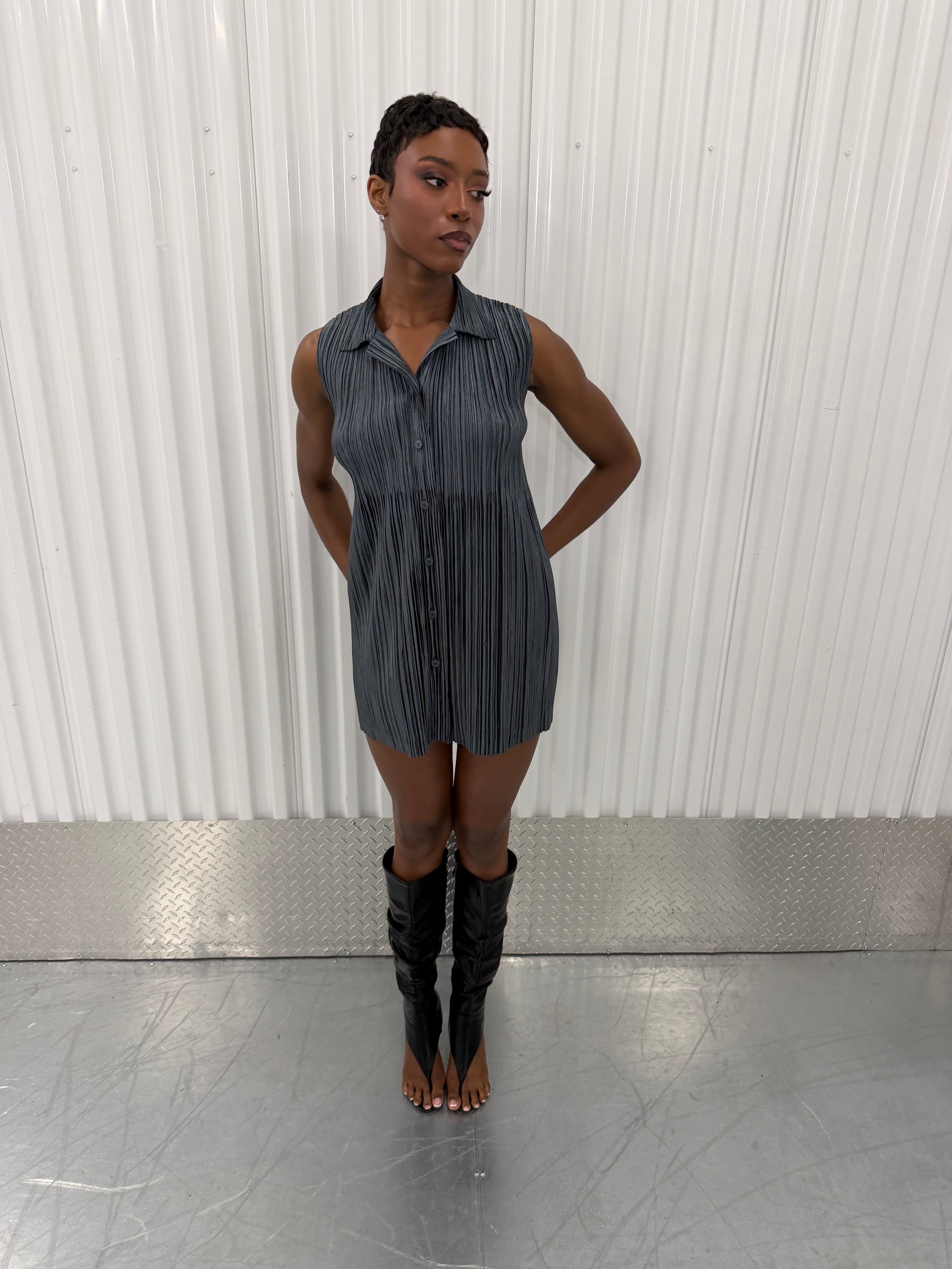 issey miyake button up tshirt dress