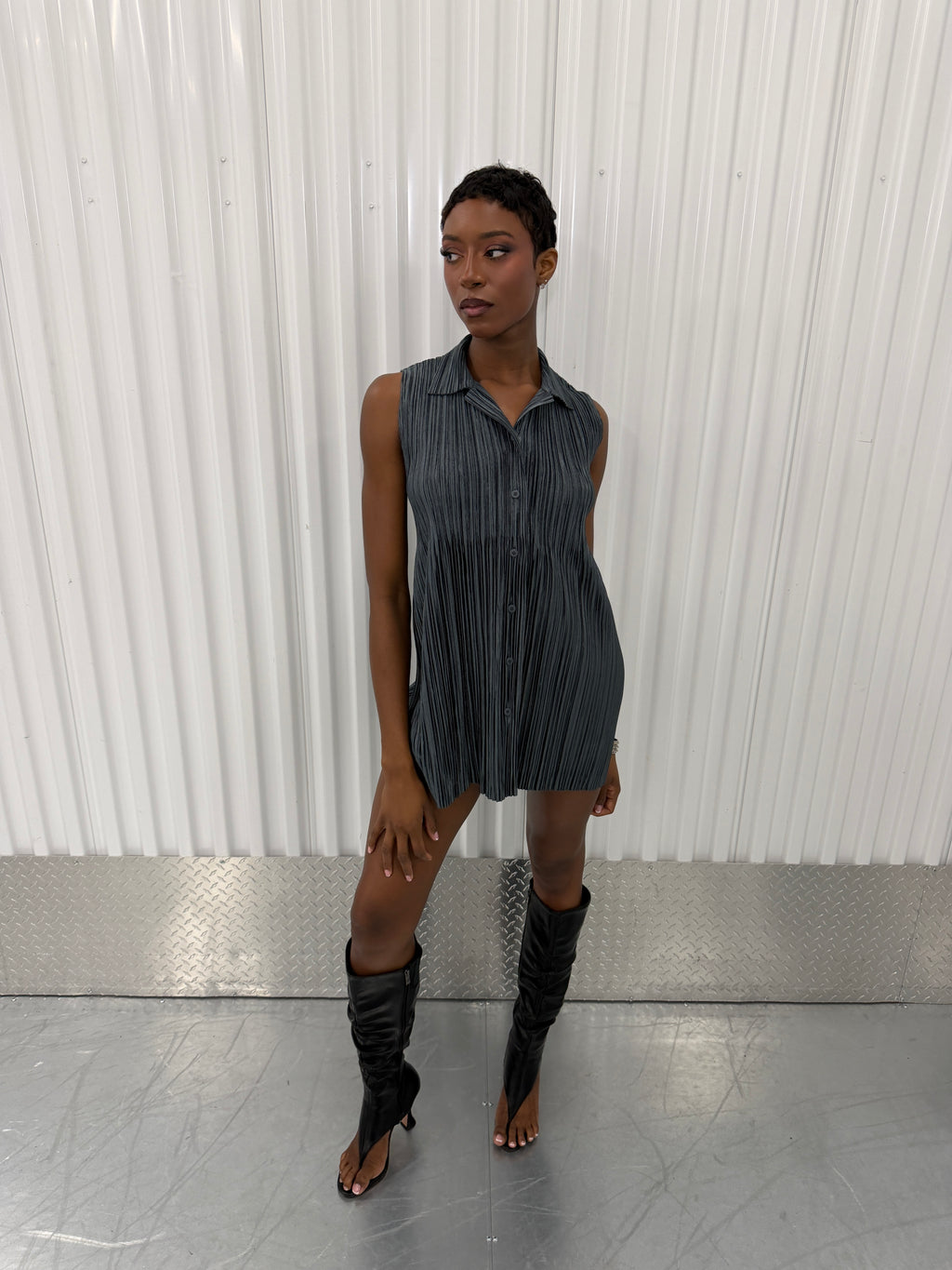 issey miyake button up tshirt dress