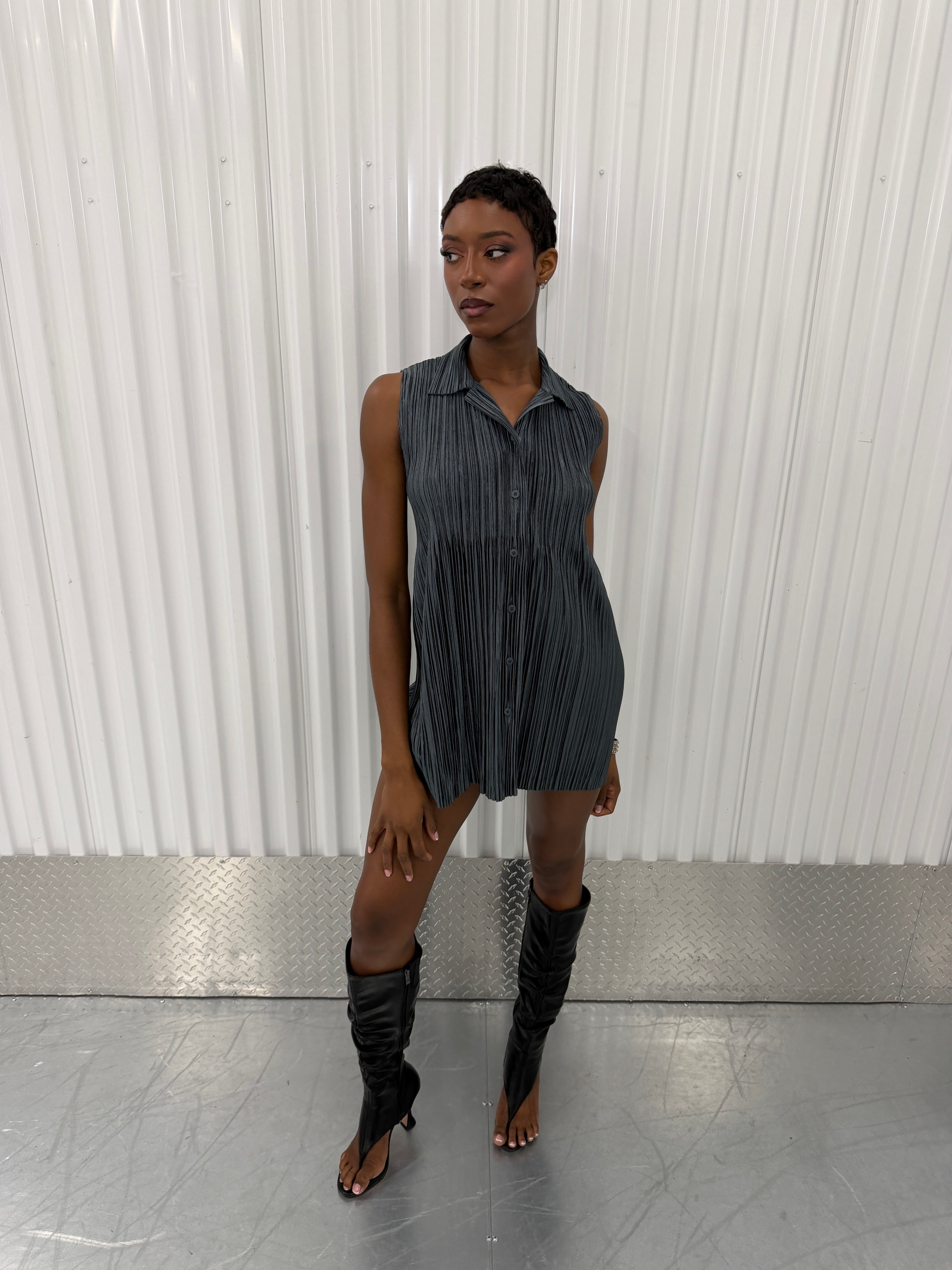issey miyake button up tshirt dress