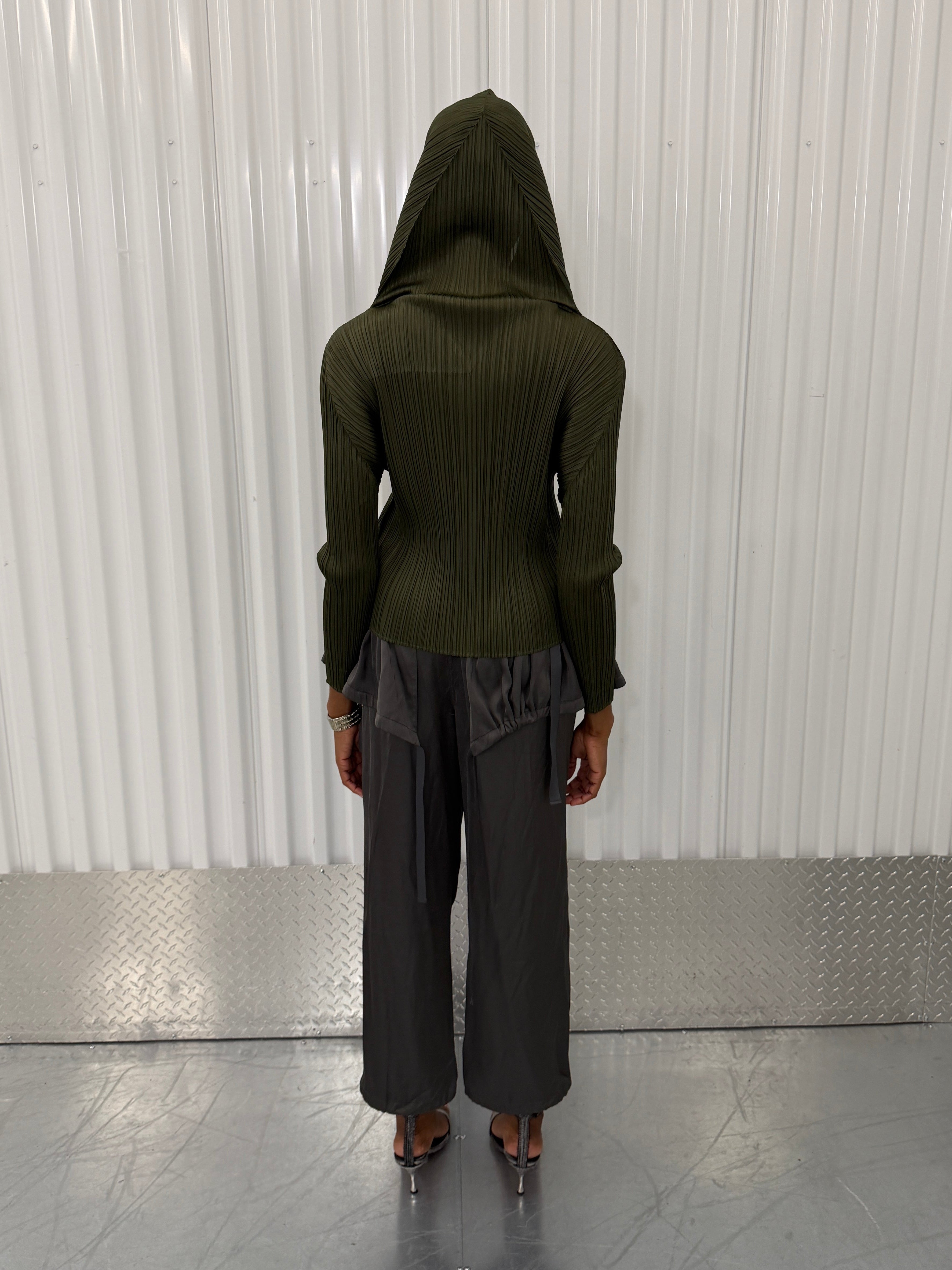 pleats please khaki hooded shirt