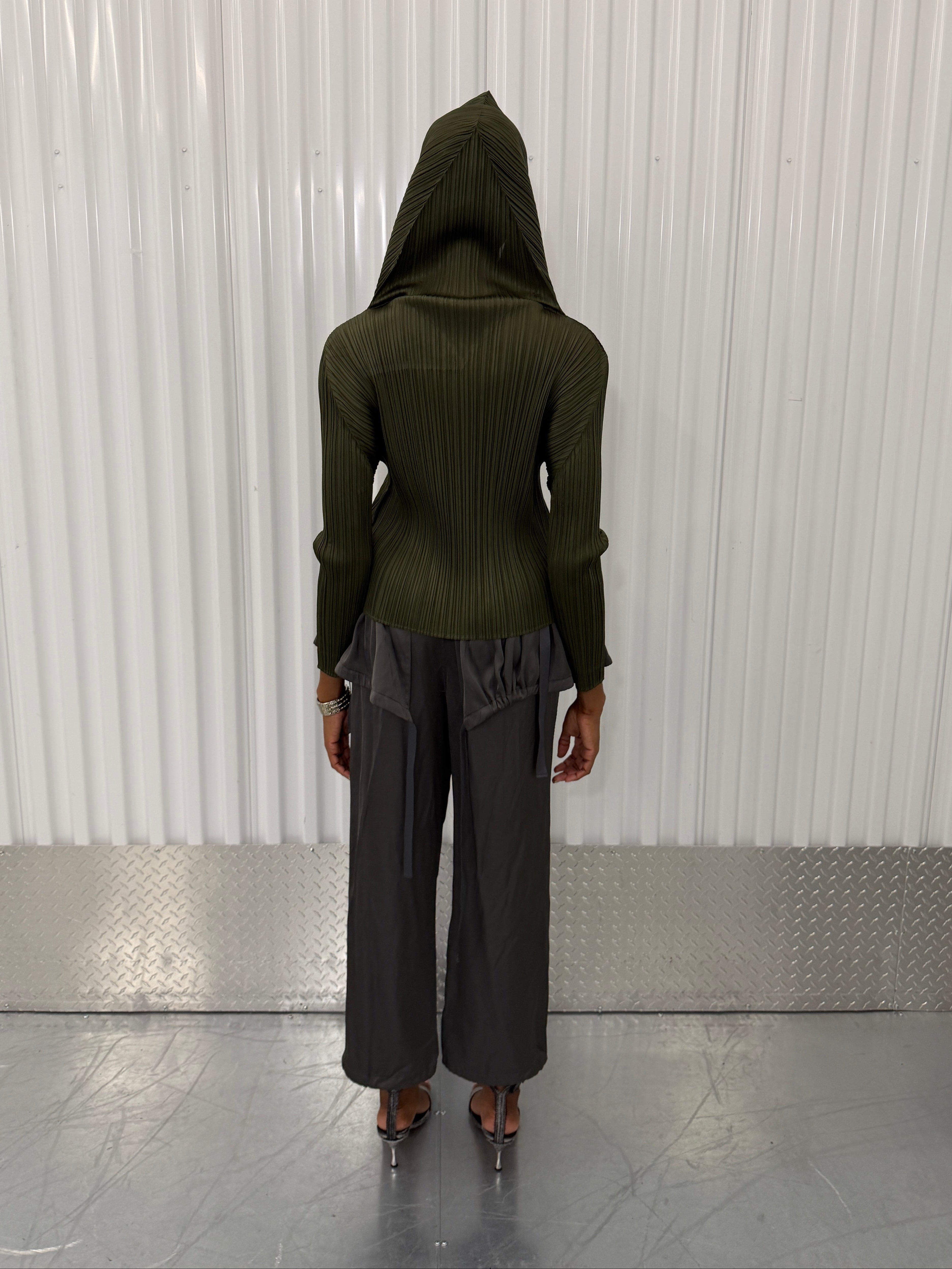pleats please khaki hooded shirt