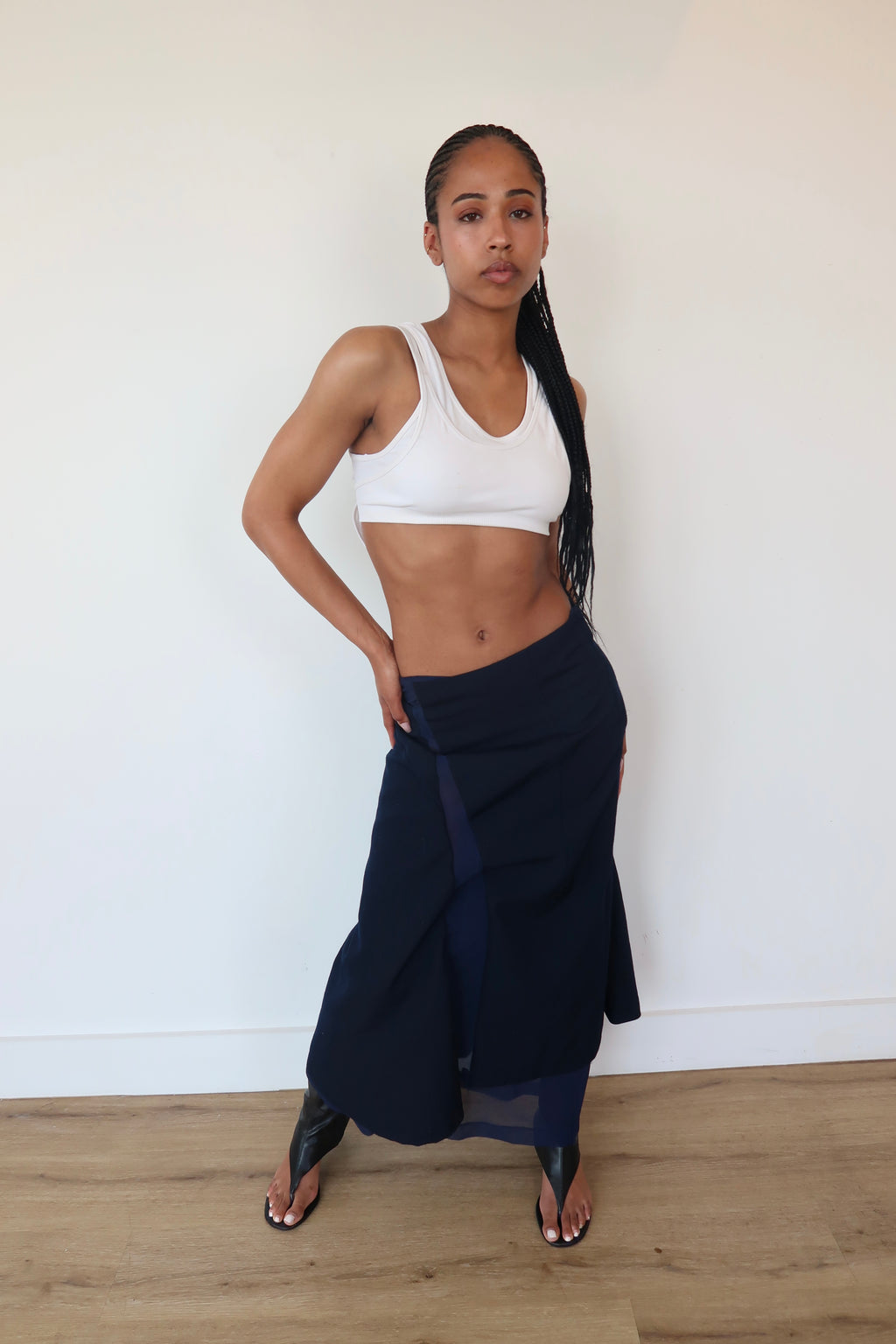 comme des garçons navy maxi skirt