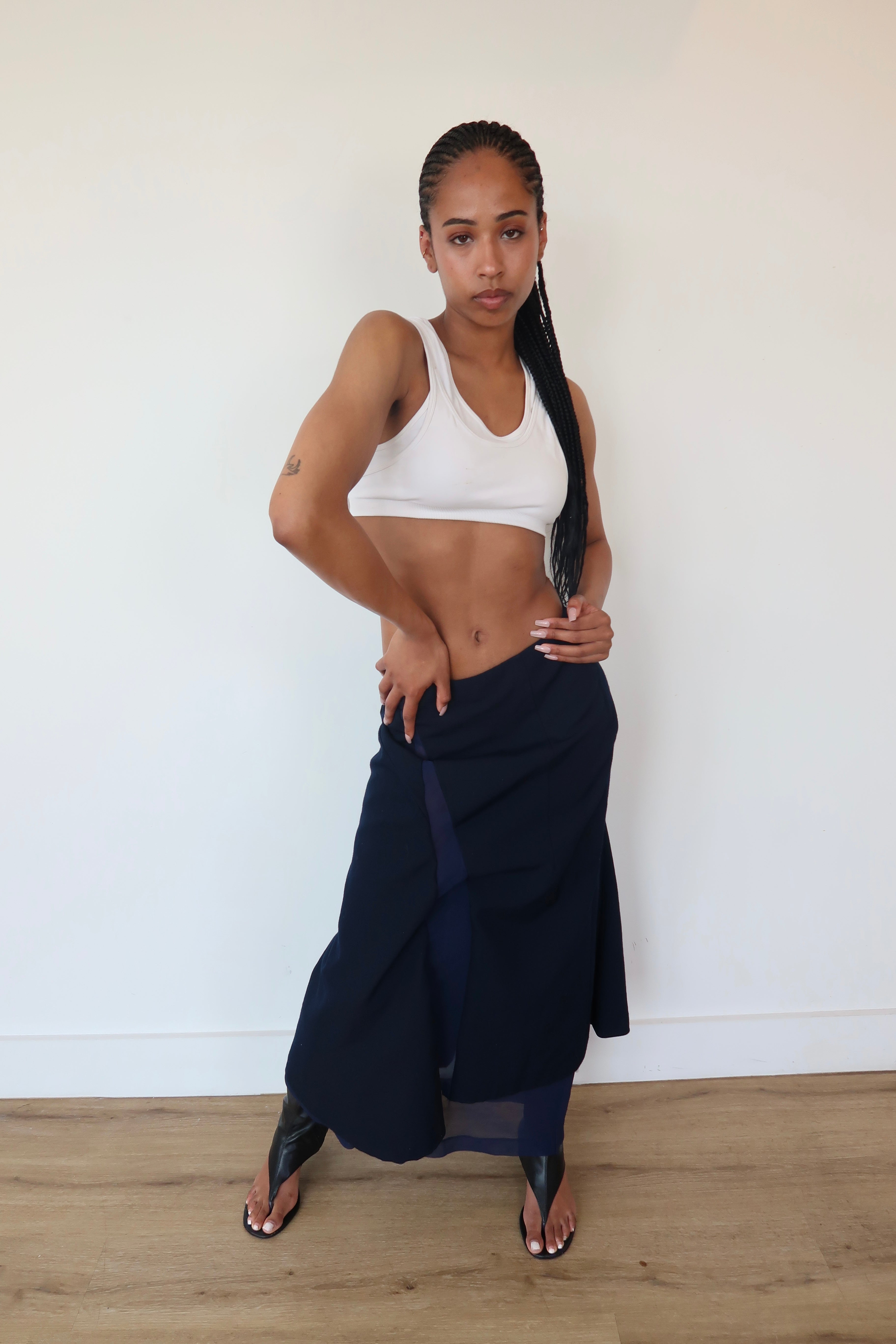 comme des garçons navy maxi skirt