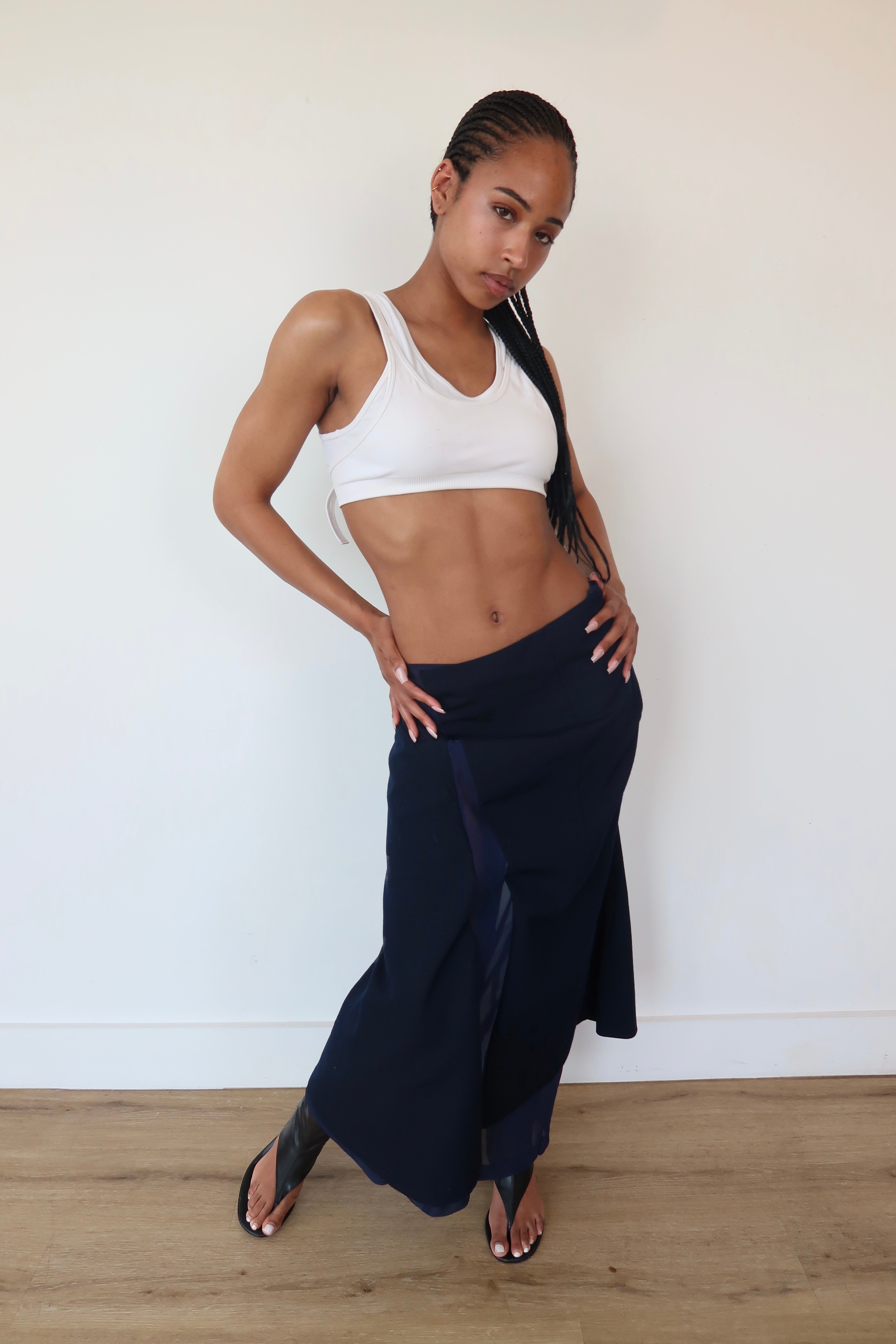 comme des garçons navy maxi skirt