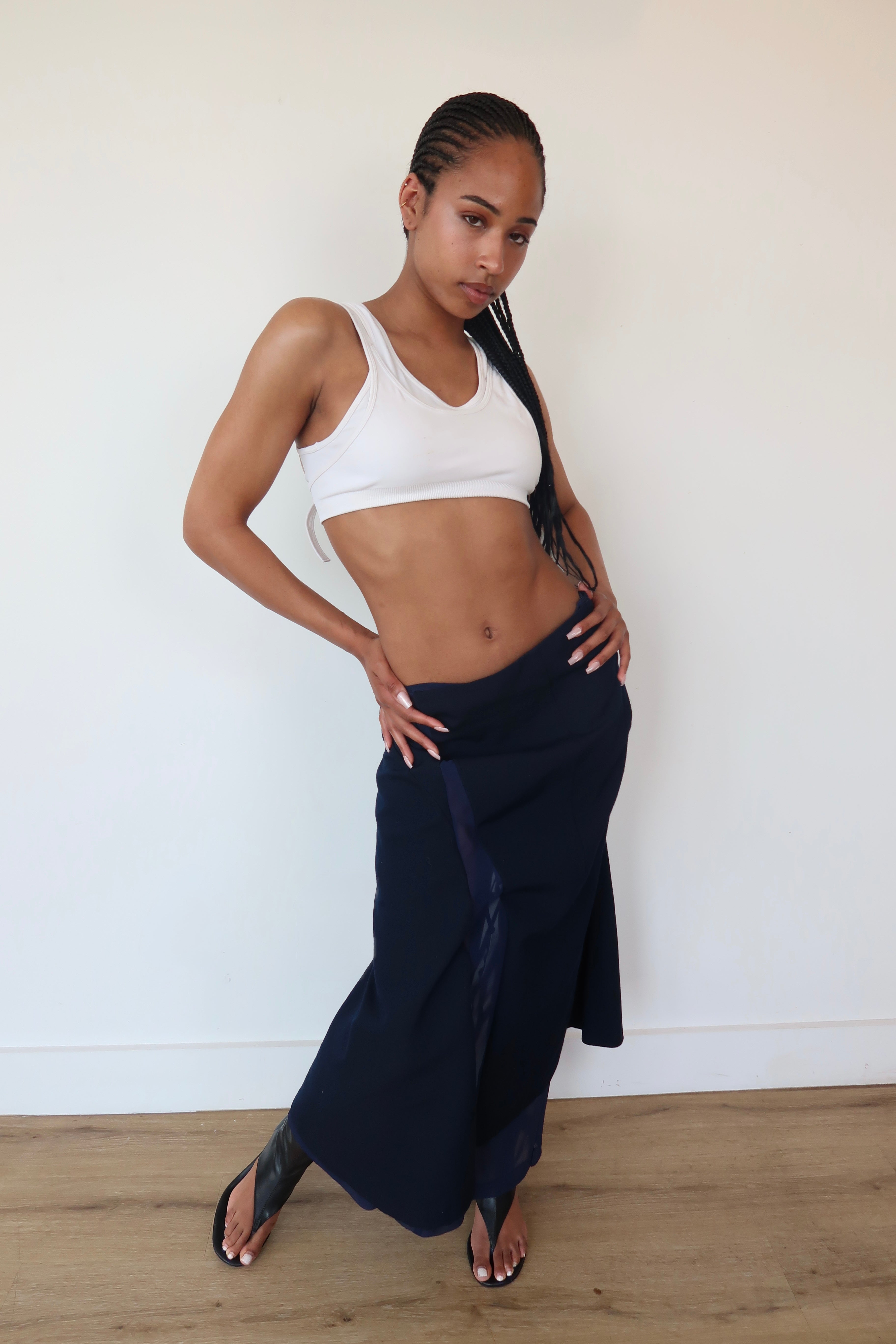 comme des garçons navy maxi skirt