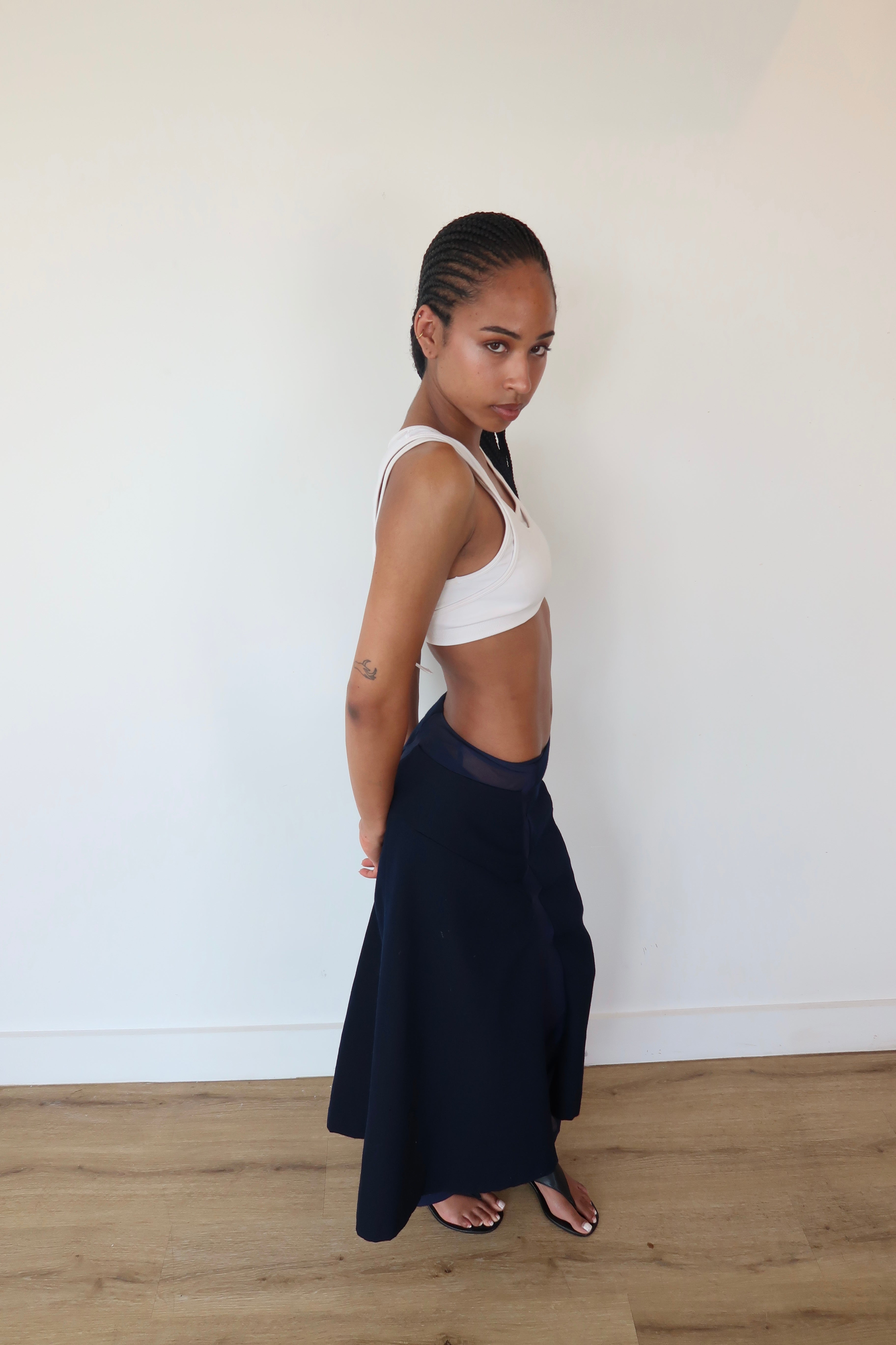 comme des garçons navy maxi skirt