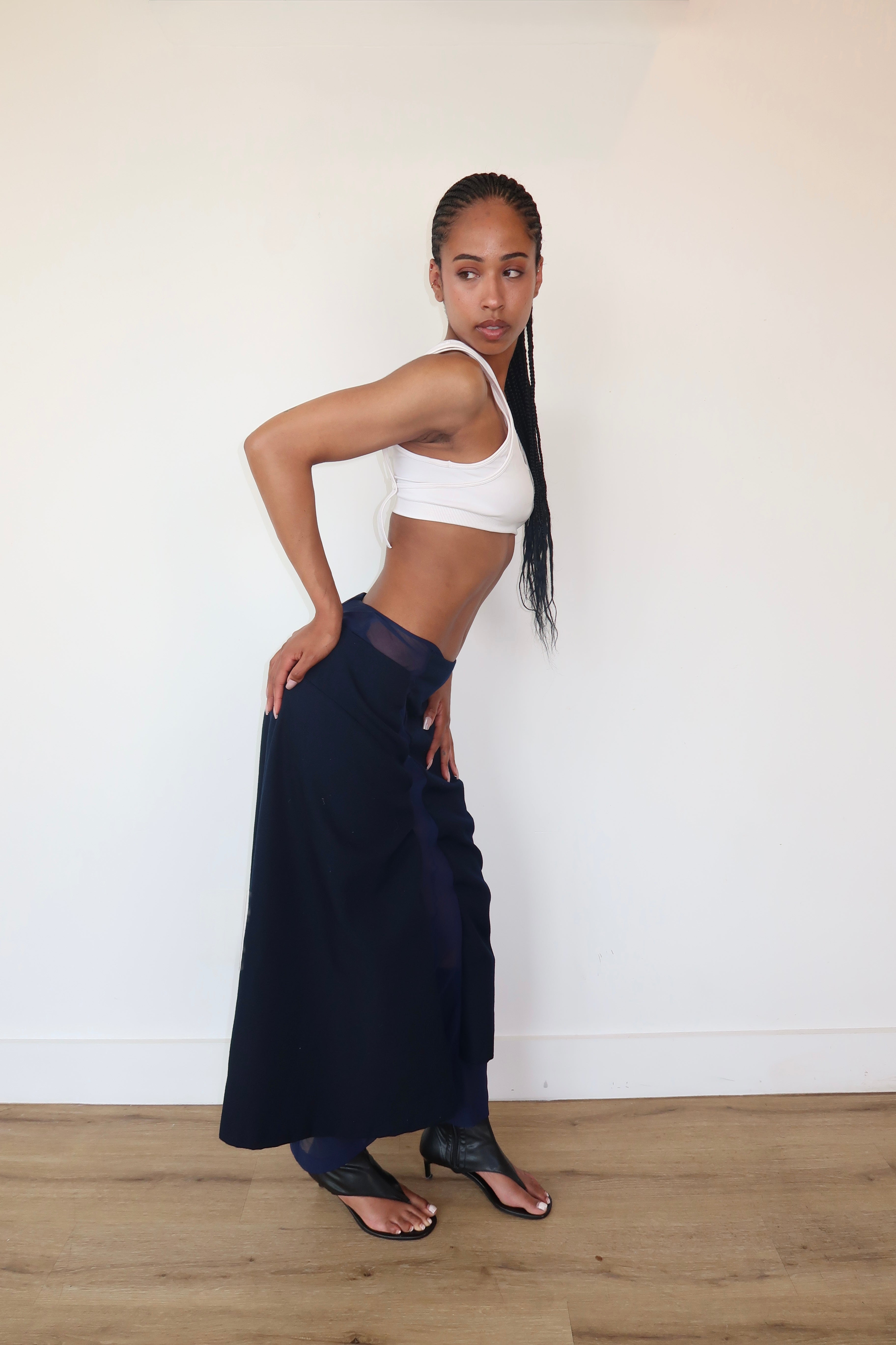 comme des garçons navy maxi skirt