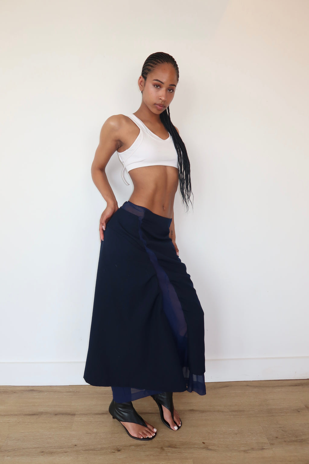 comme des garçons navy maxi skirt