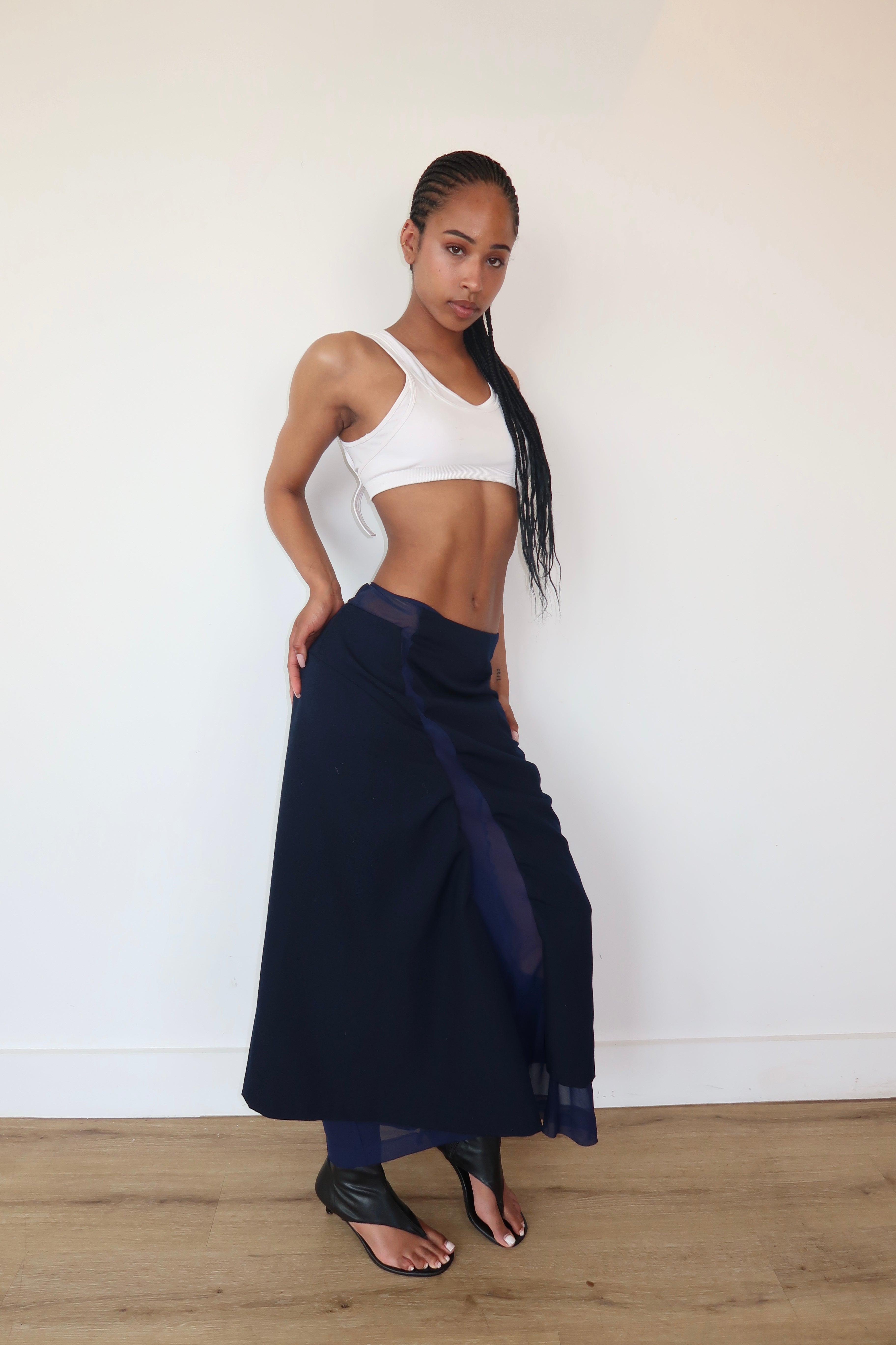 comme des garçons navy maxi skirt