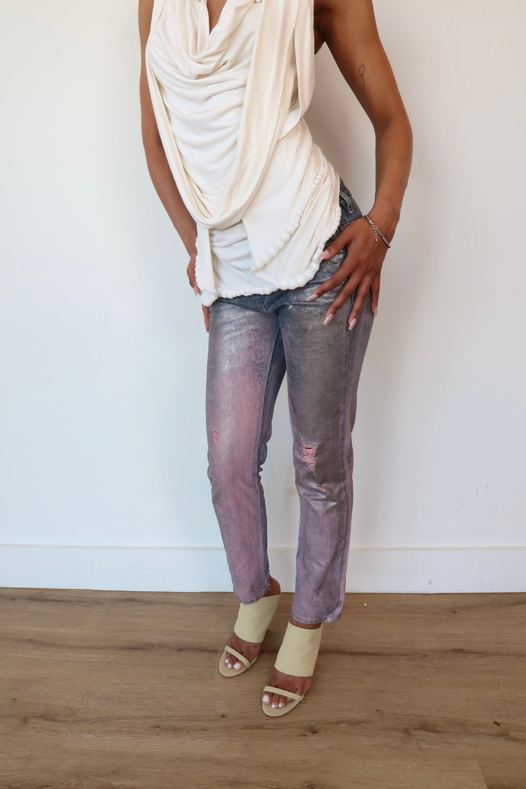 diesel metallic pink blue jeans