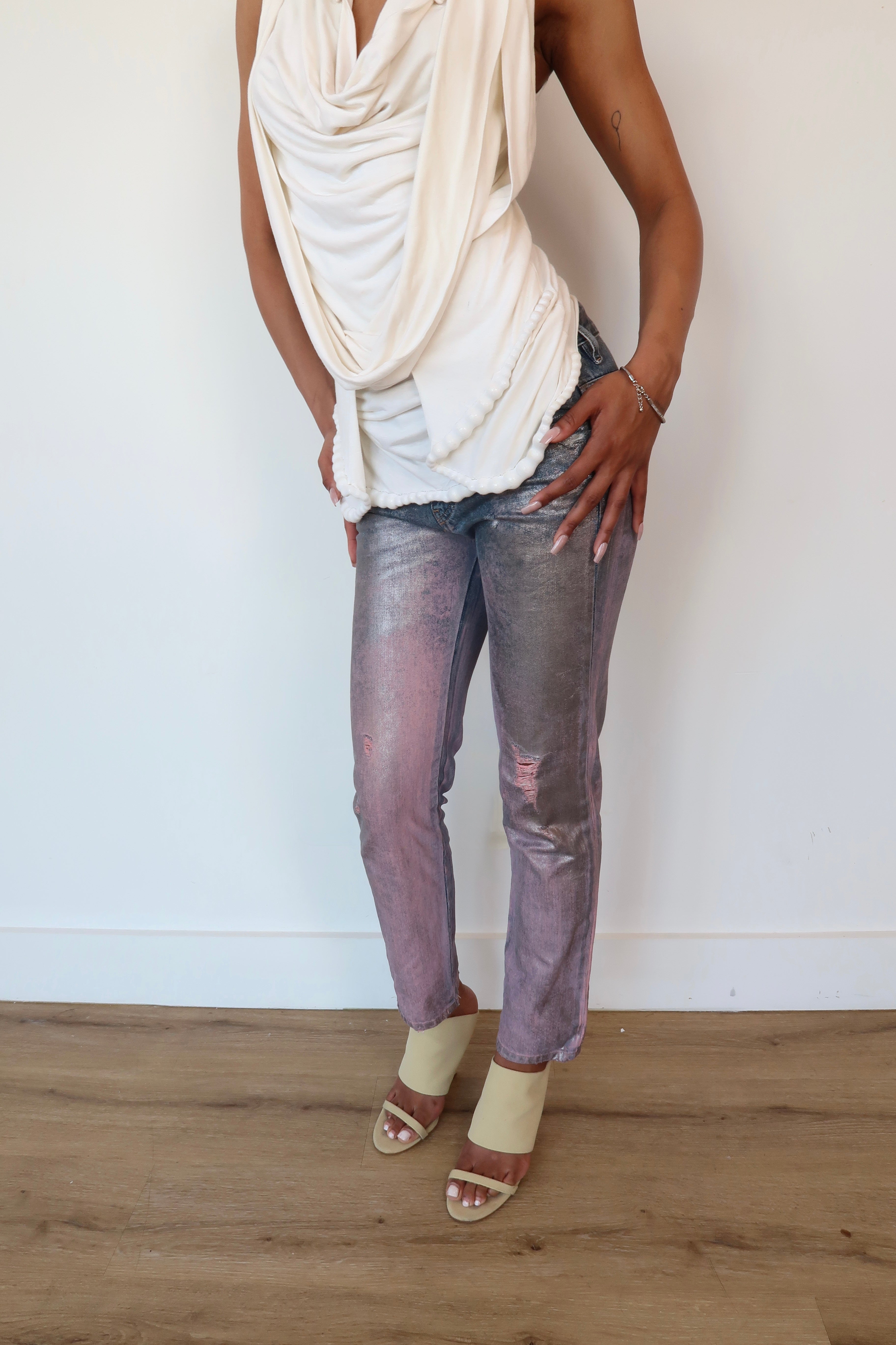 diesel metallic pink blue jeans