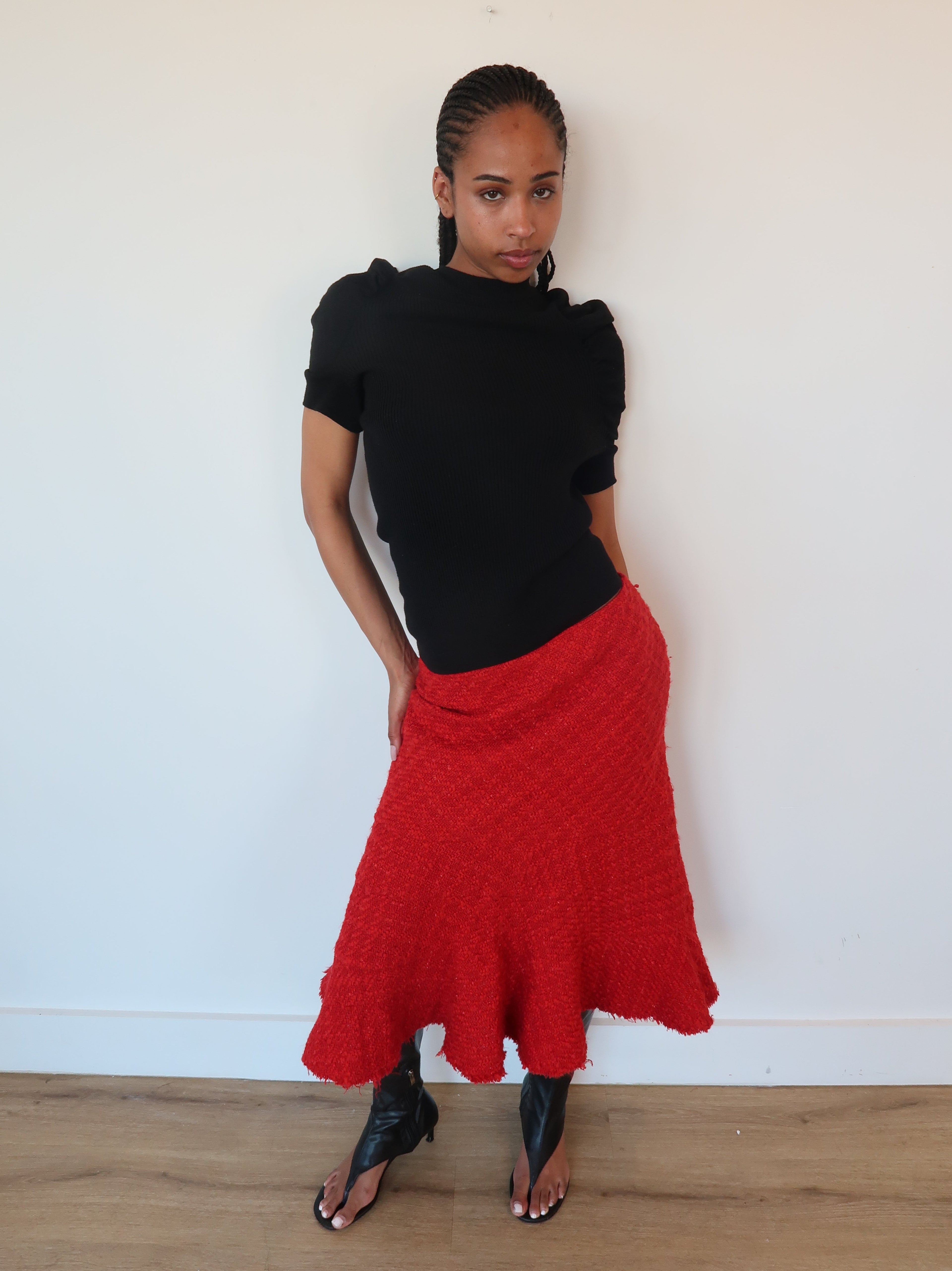 junya wantanabe red tweed skirt